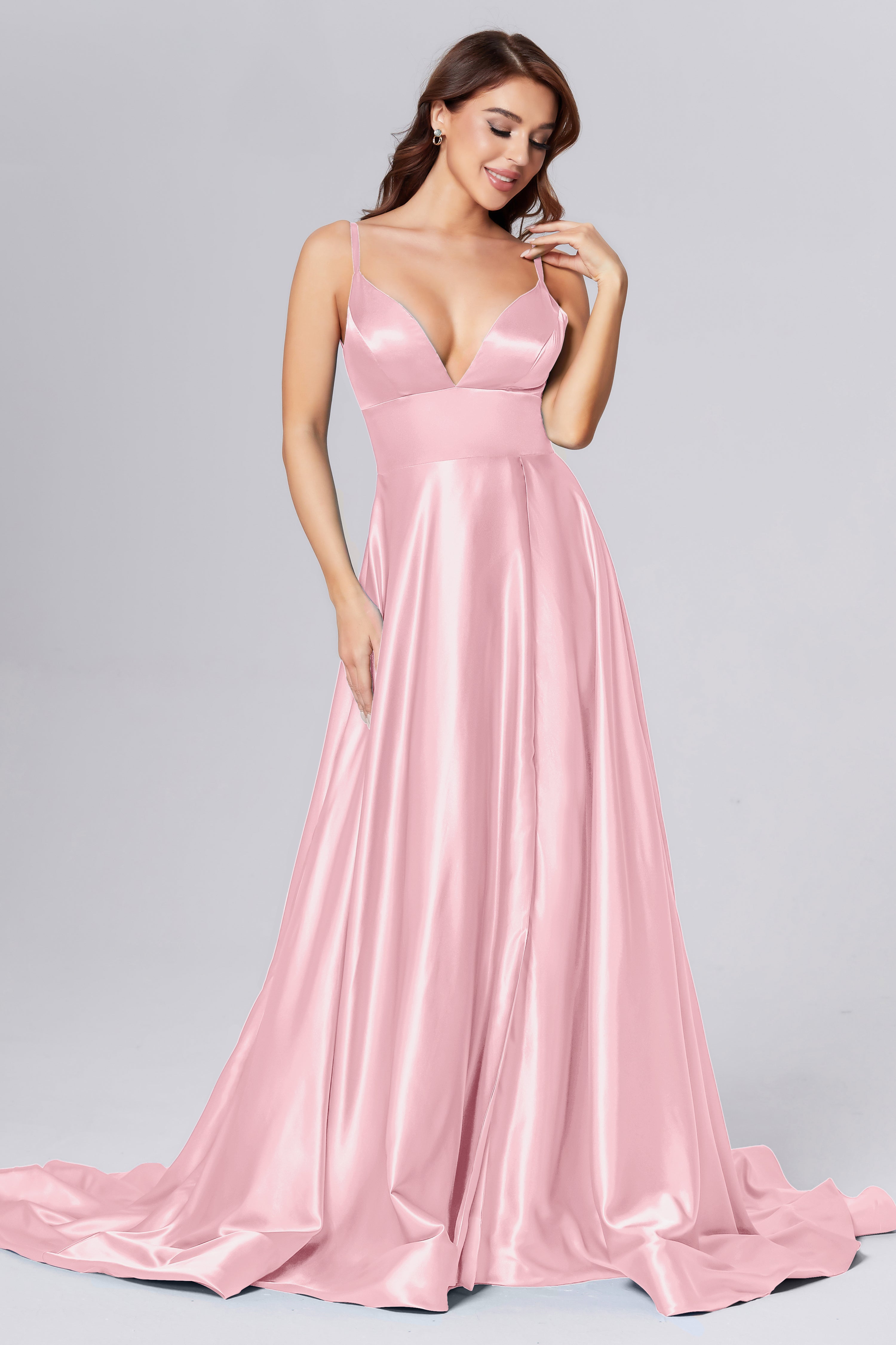 V-neck Split Prom Dresses with Trailing