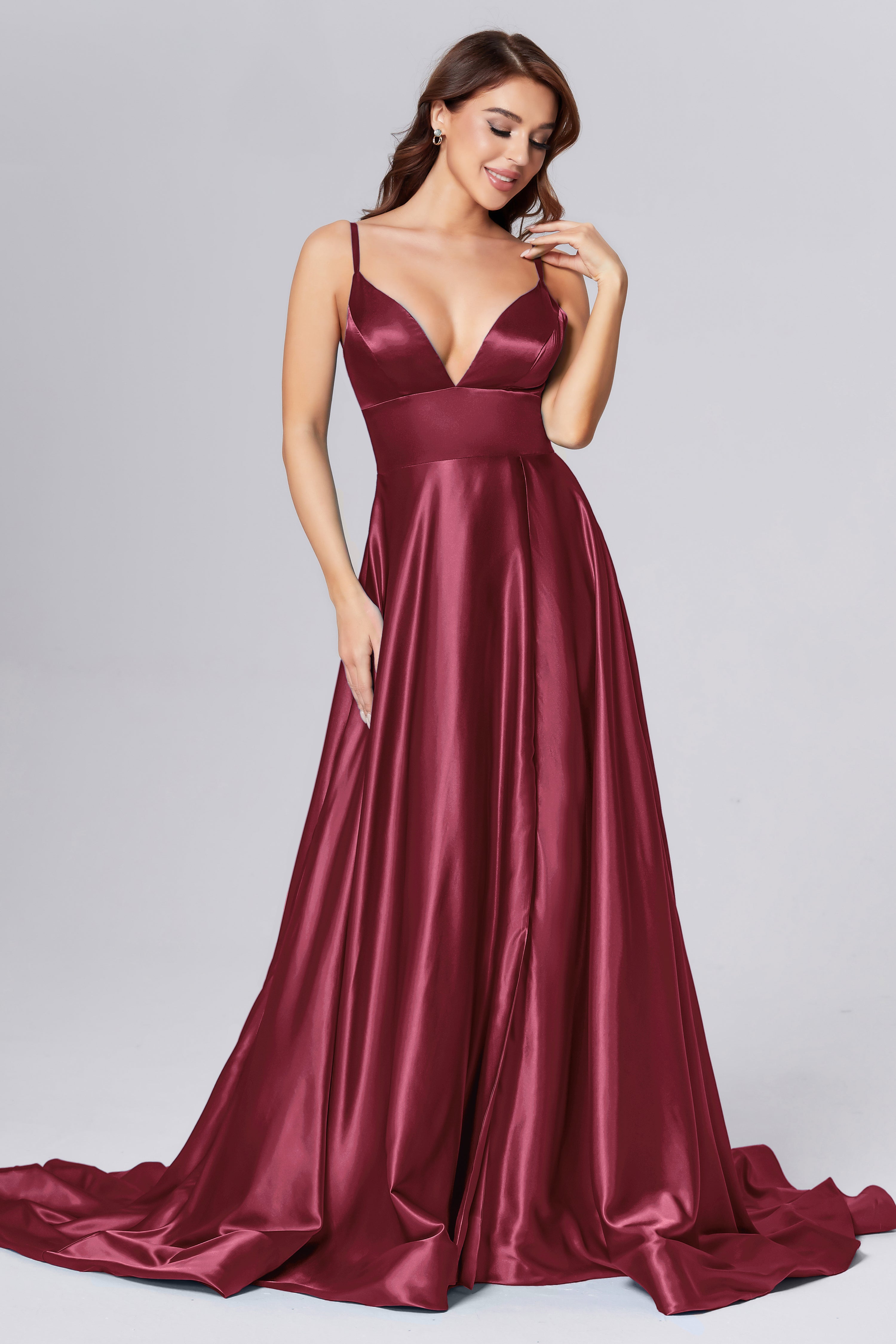 V-neck Split Prom Dresses with Trailing