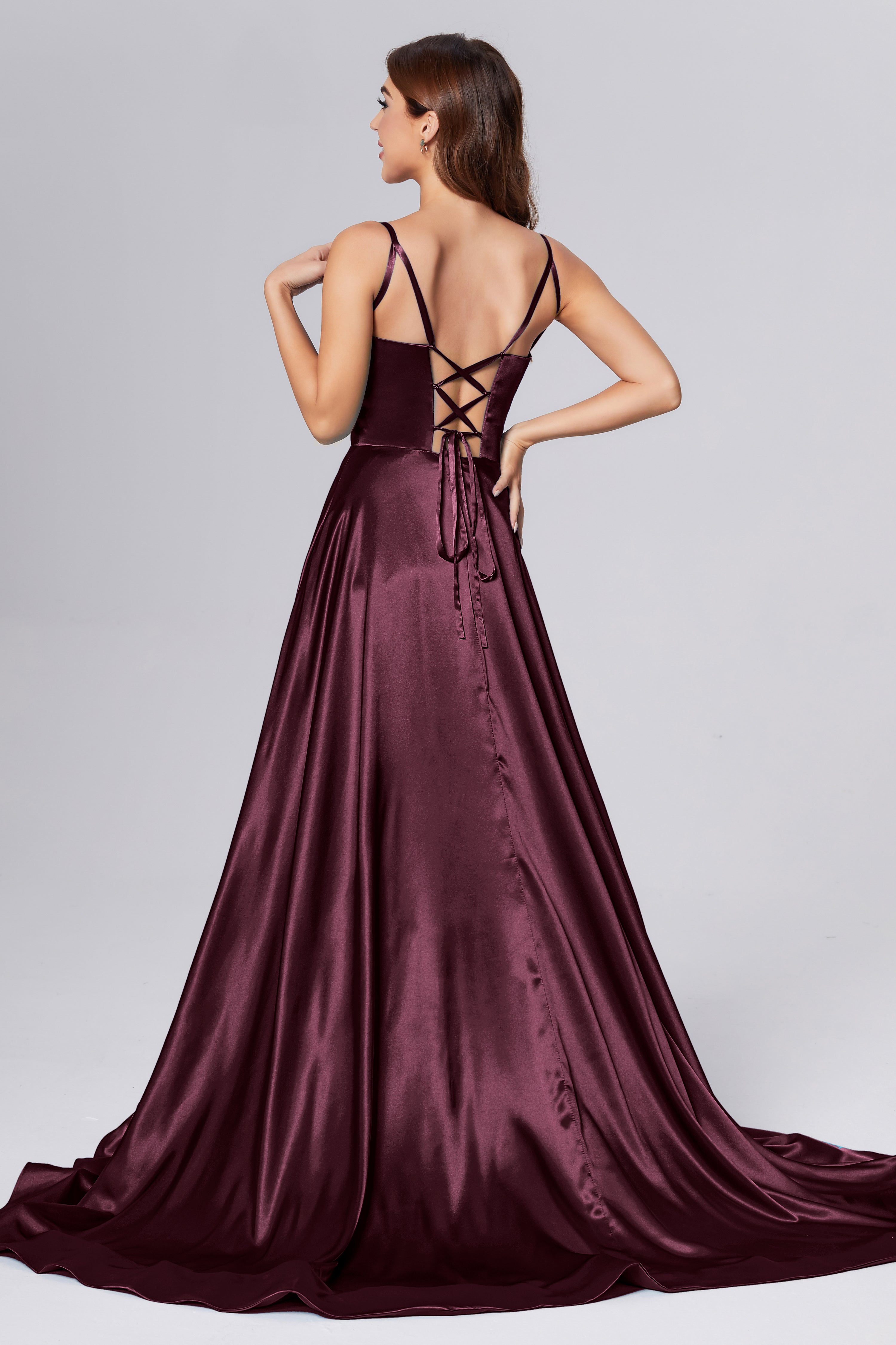 V-neck Split Prom Dresses with Trailing