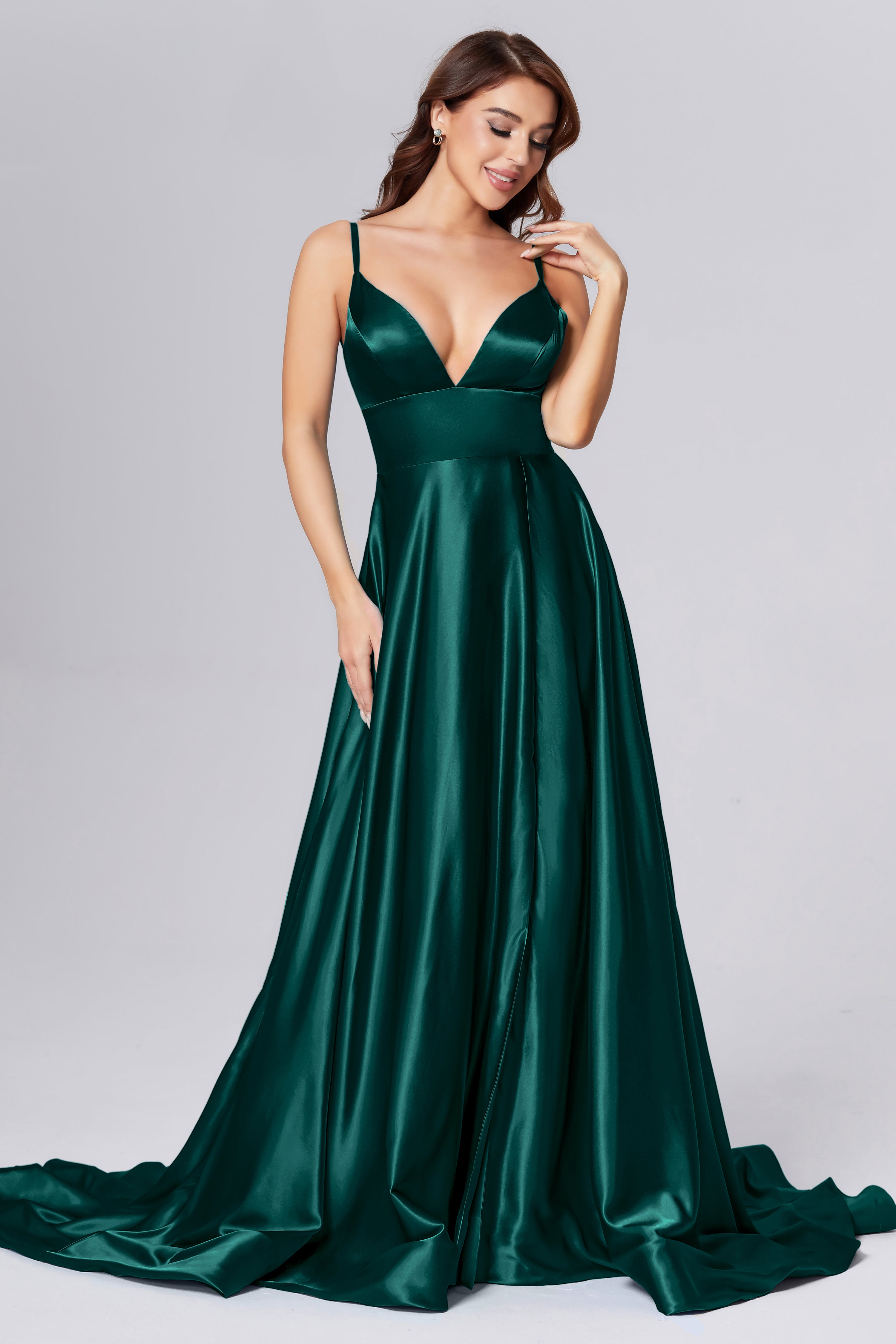 V-neck Split Prom Dresses with Trailing