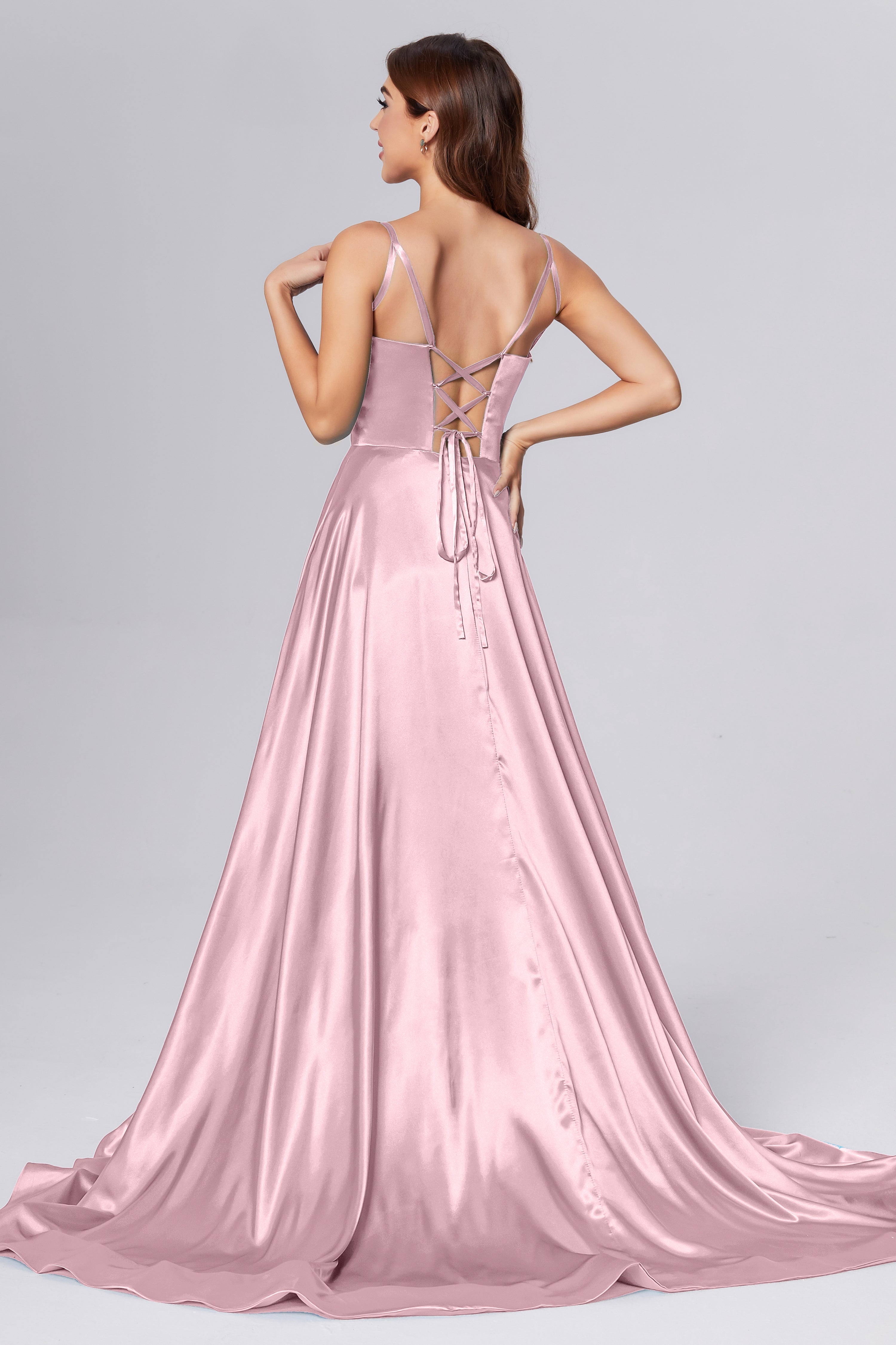 V-neck Split Prom Dresses with Trailing