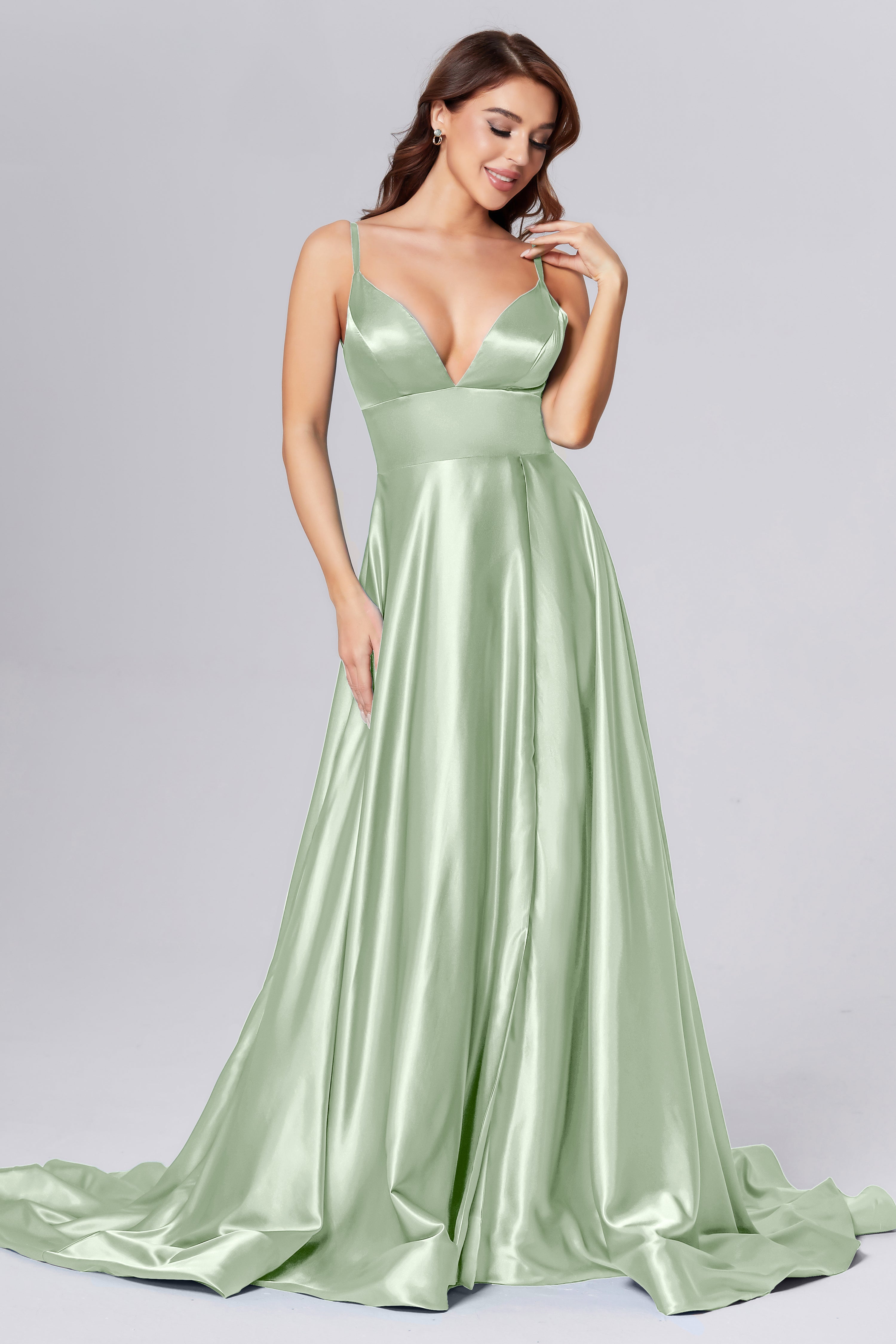 V-neck Split Prom Dresses with Trailing