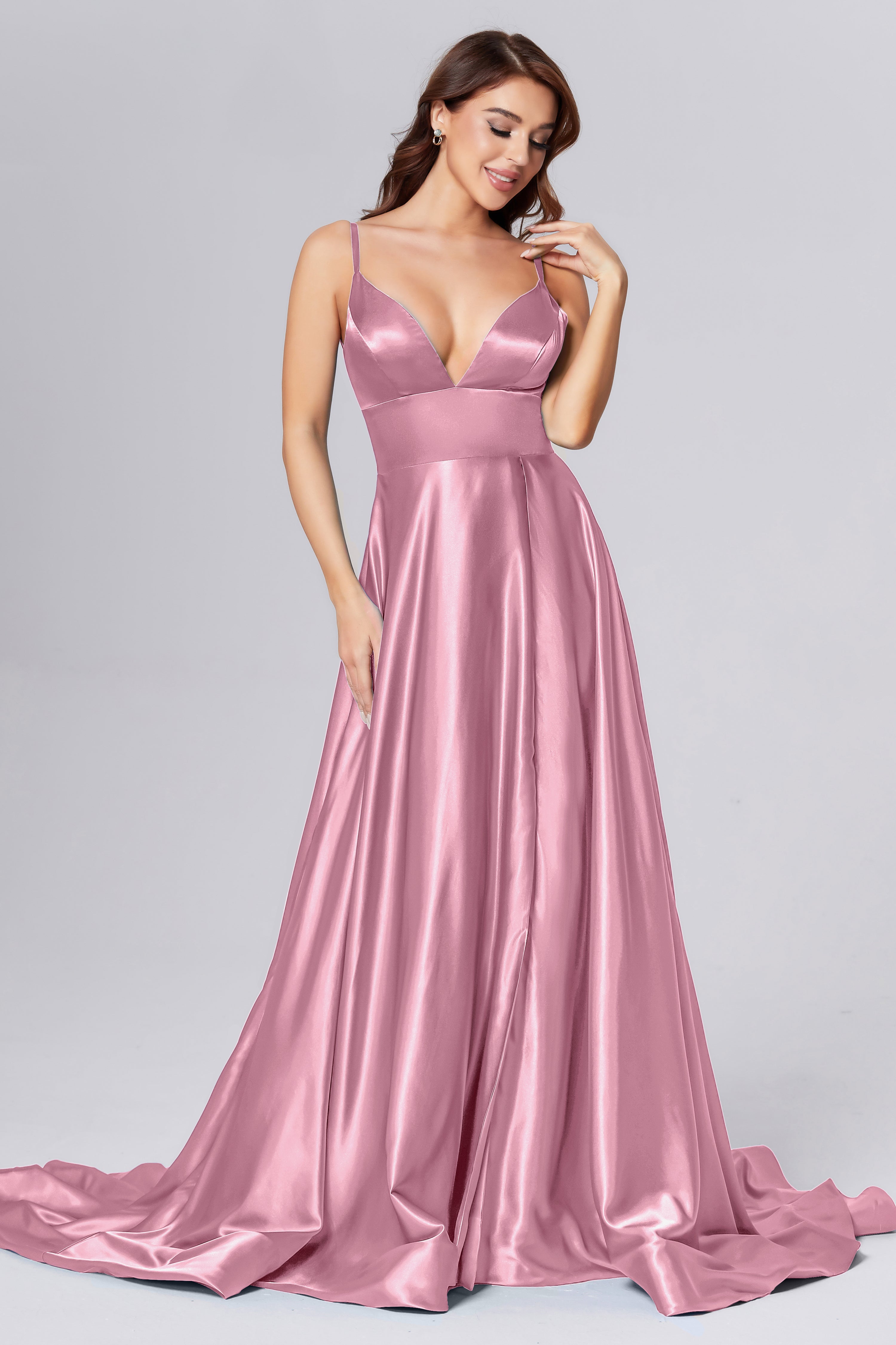 V-neck Split Prom Dresses with Trailing