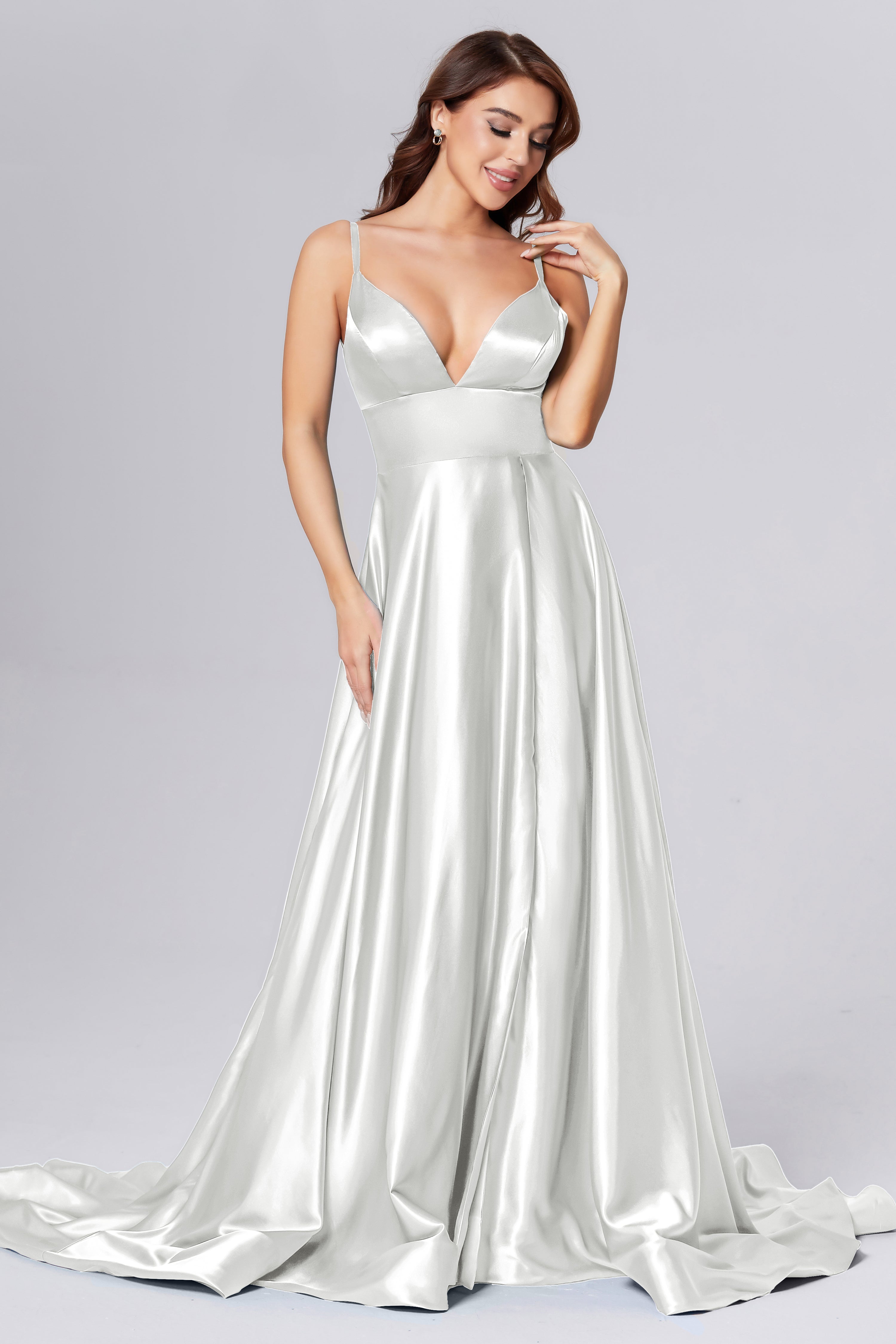 V-neck Split Prom Dresses with Trailing