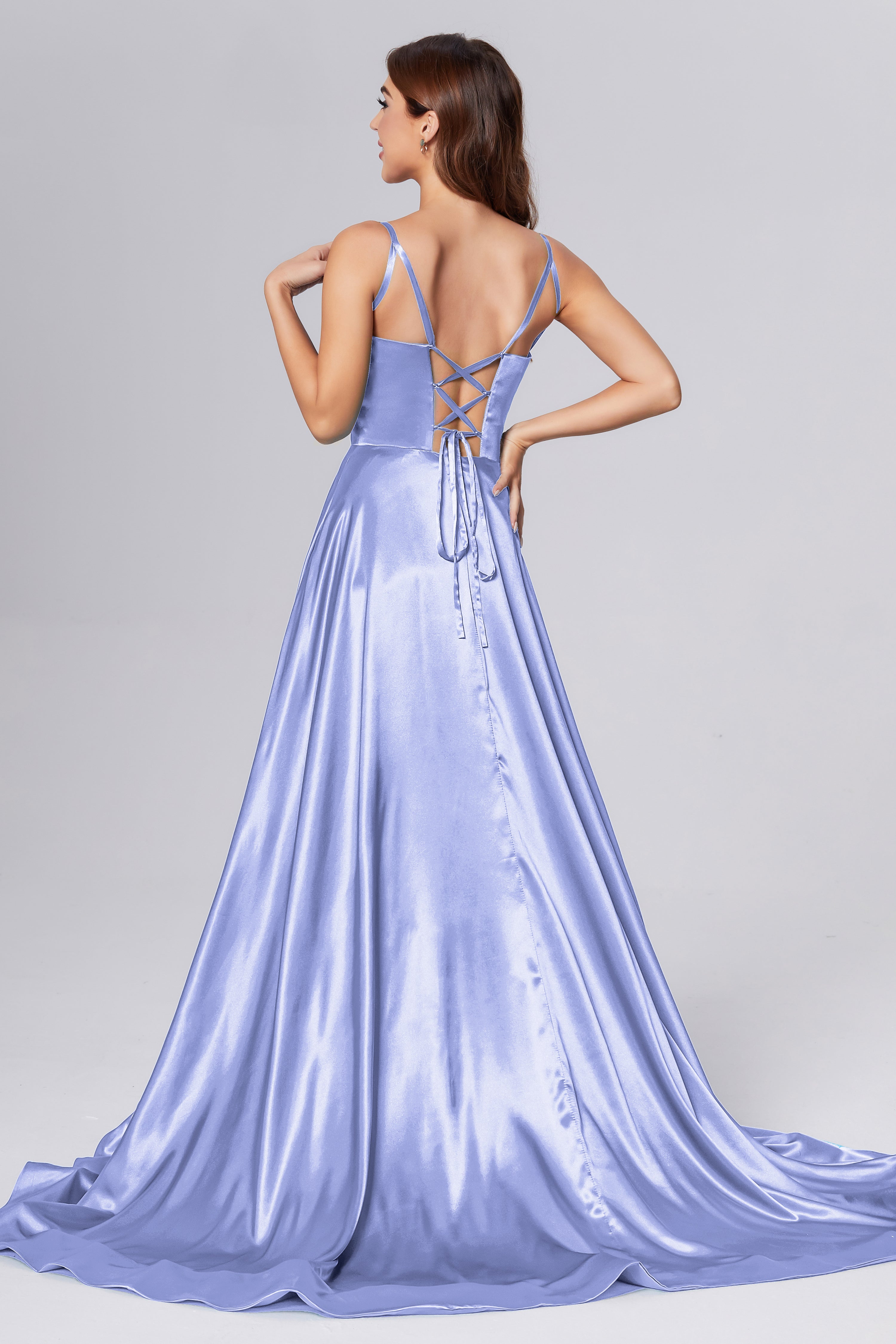 V-neck Split Prom Dresses with Trailing