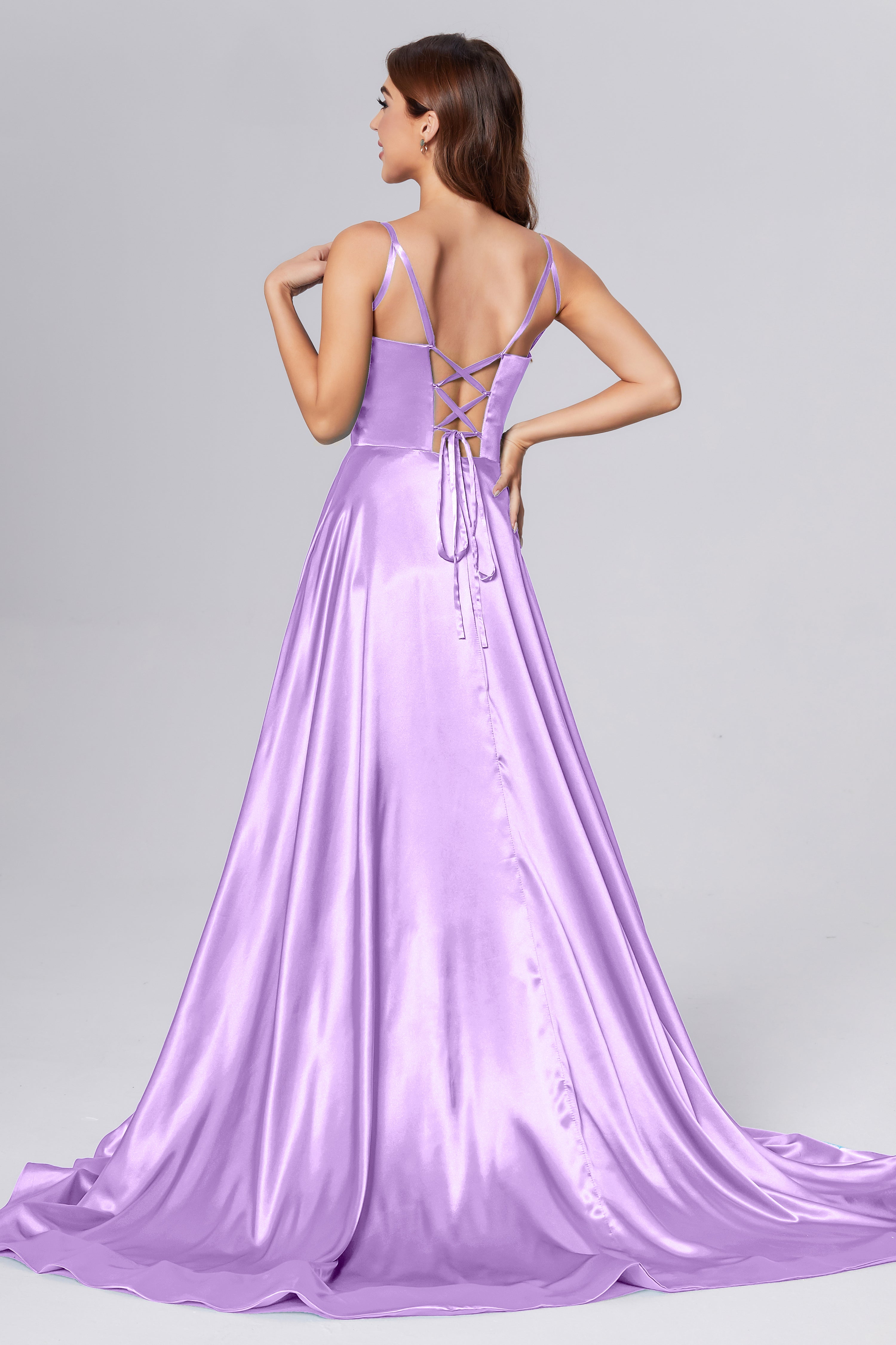 V-neck Split Prom Dresses with Trailing