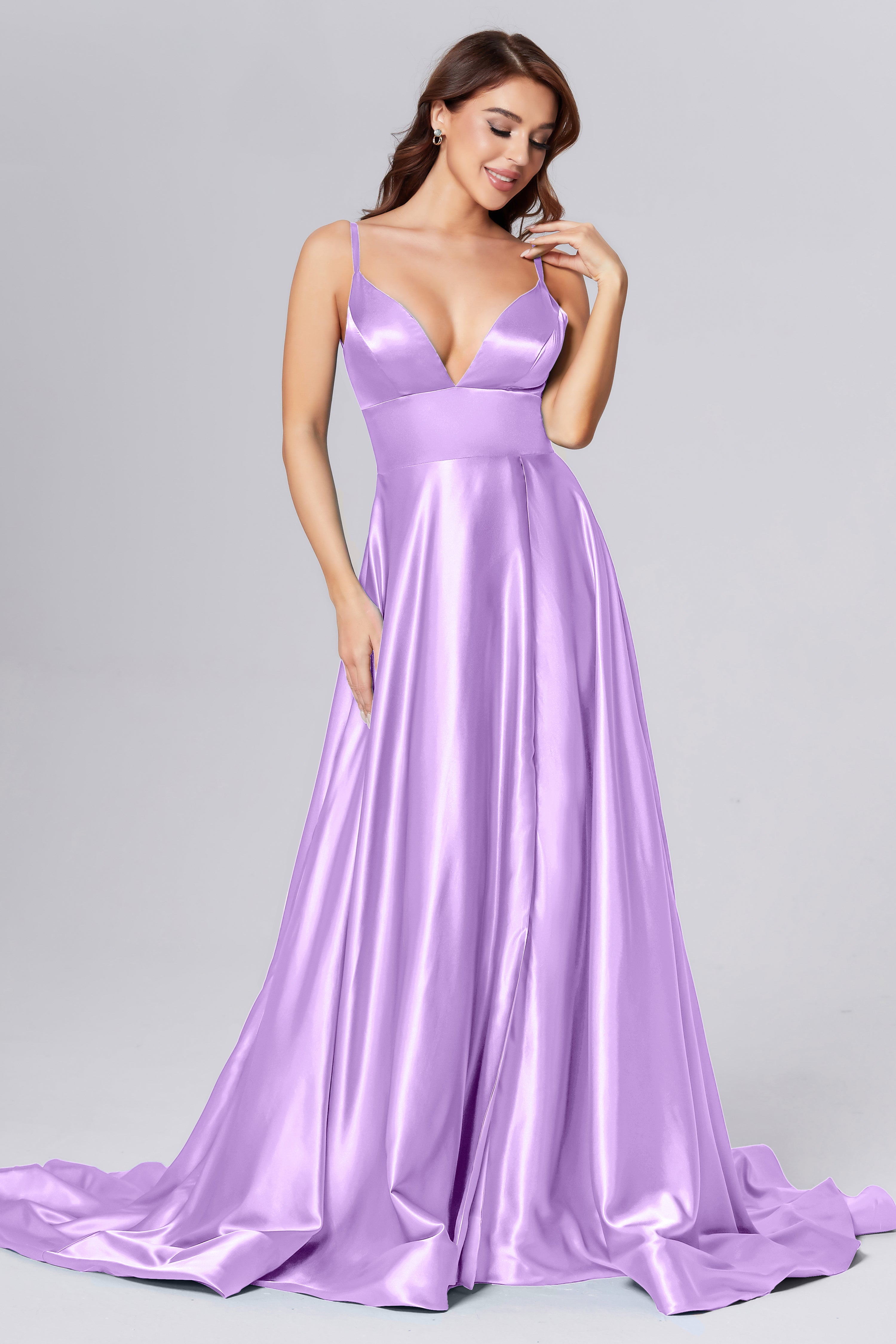 V-neck Split Prom Dresses with Trailing