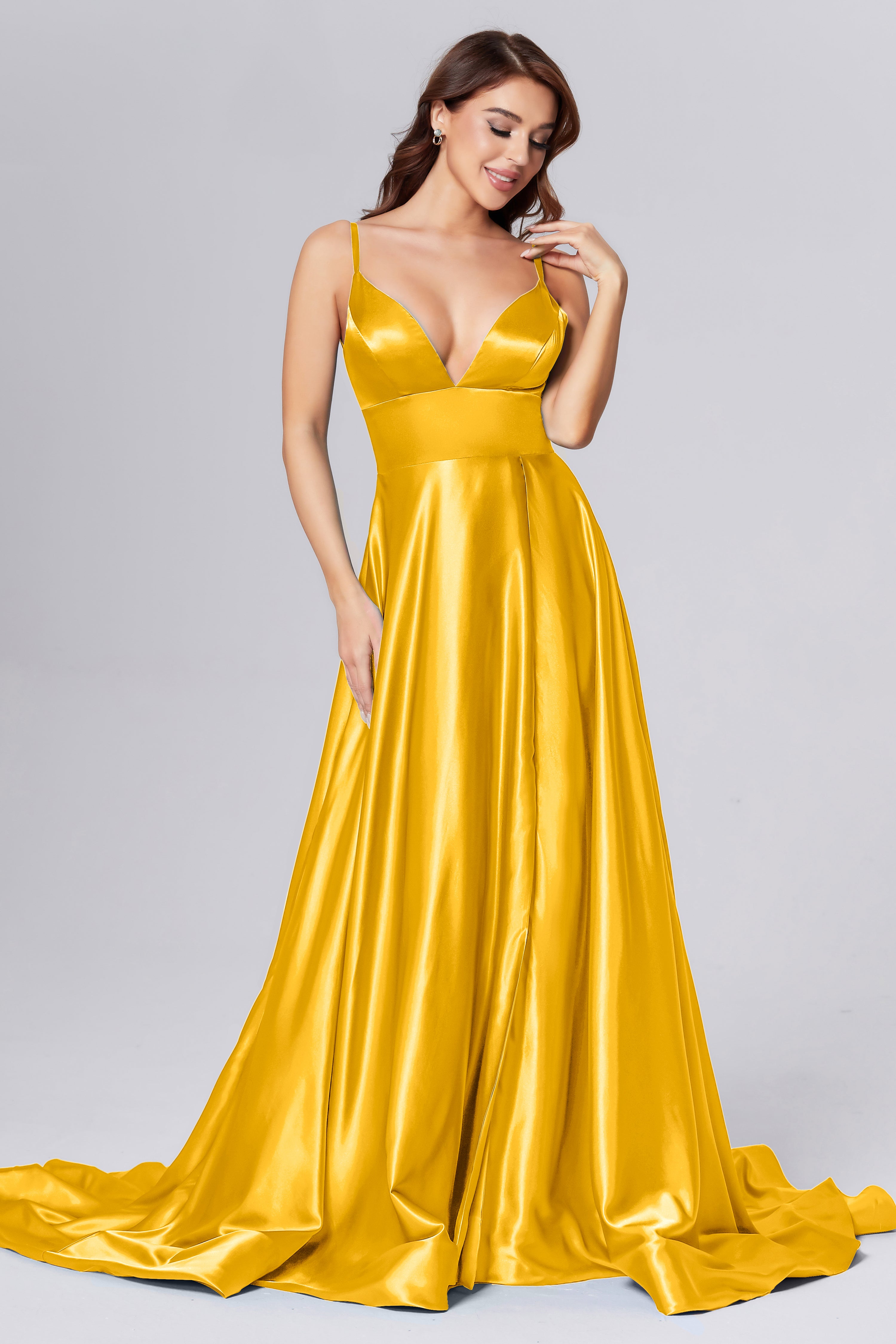 V-neck Split Prom Dresses with Trailing