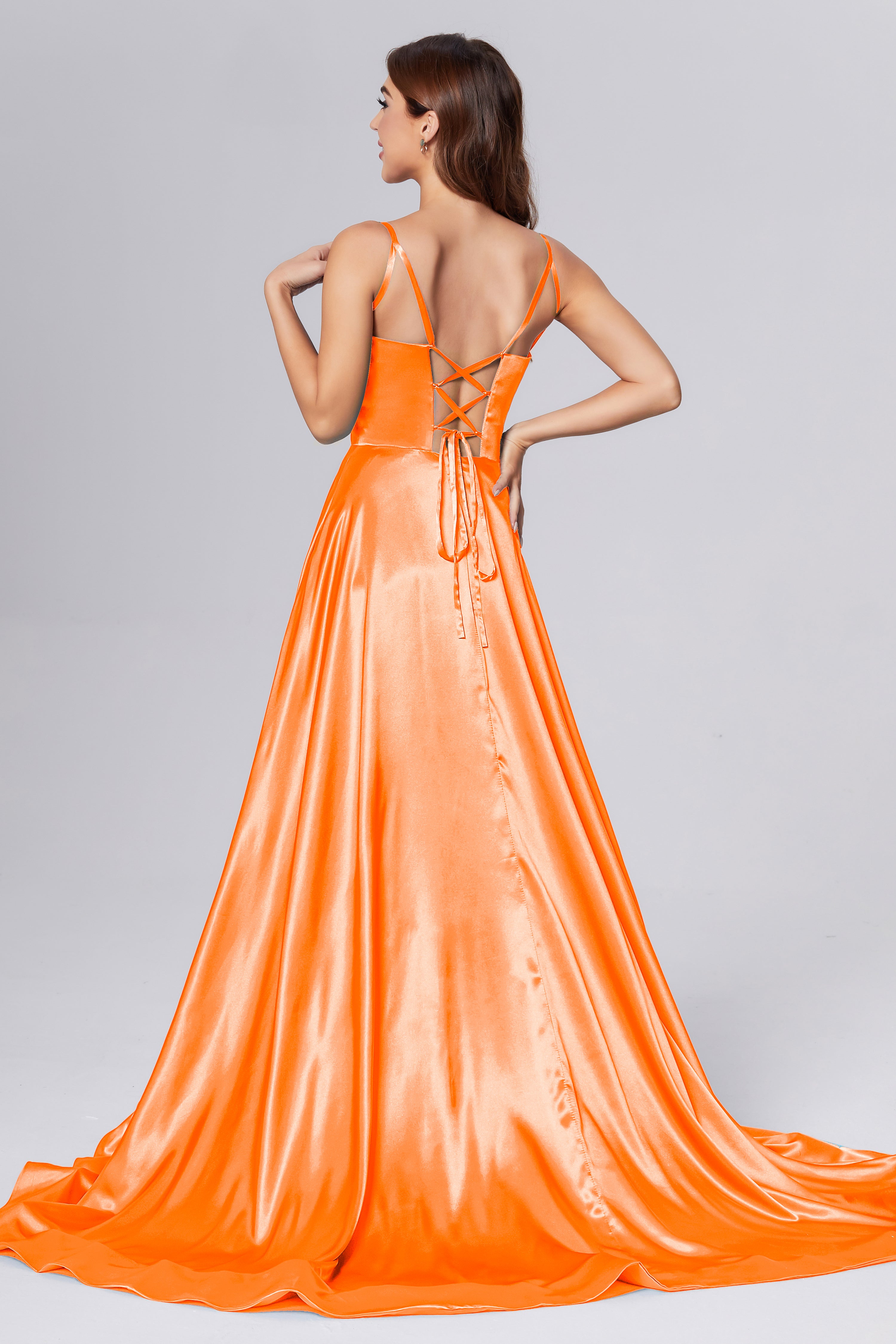 V-neck Split Prom Dresses with Trailing