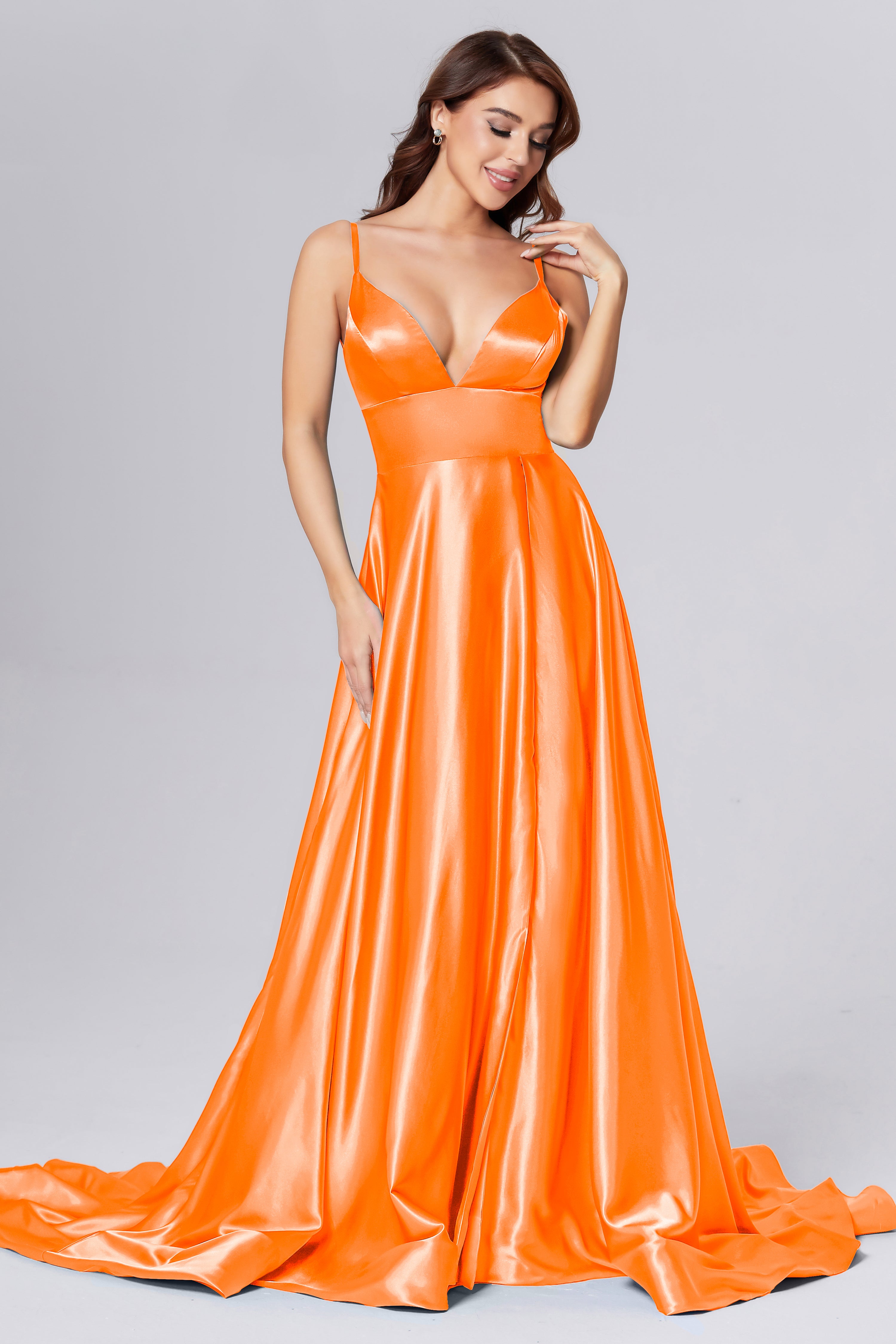 V-neck Split Prom Dresses with Trailing