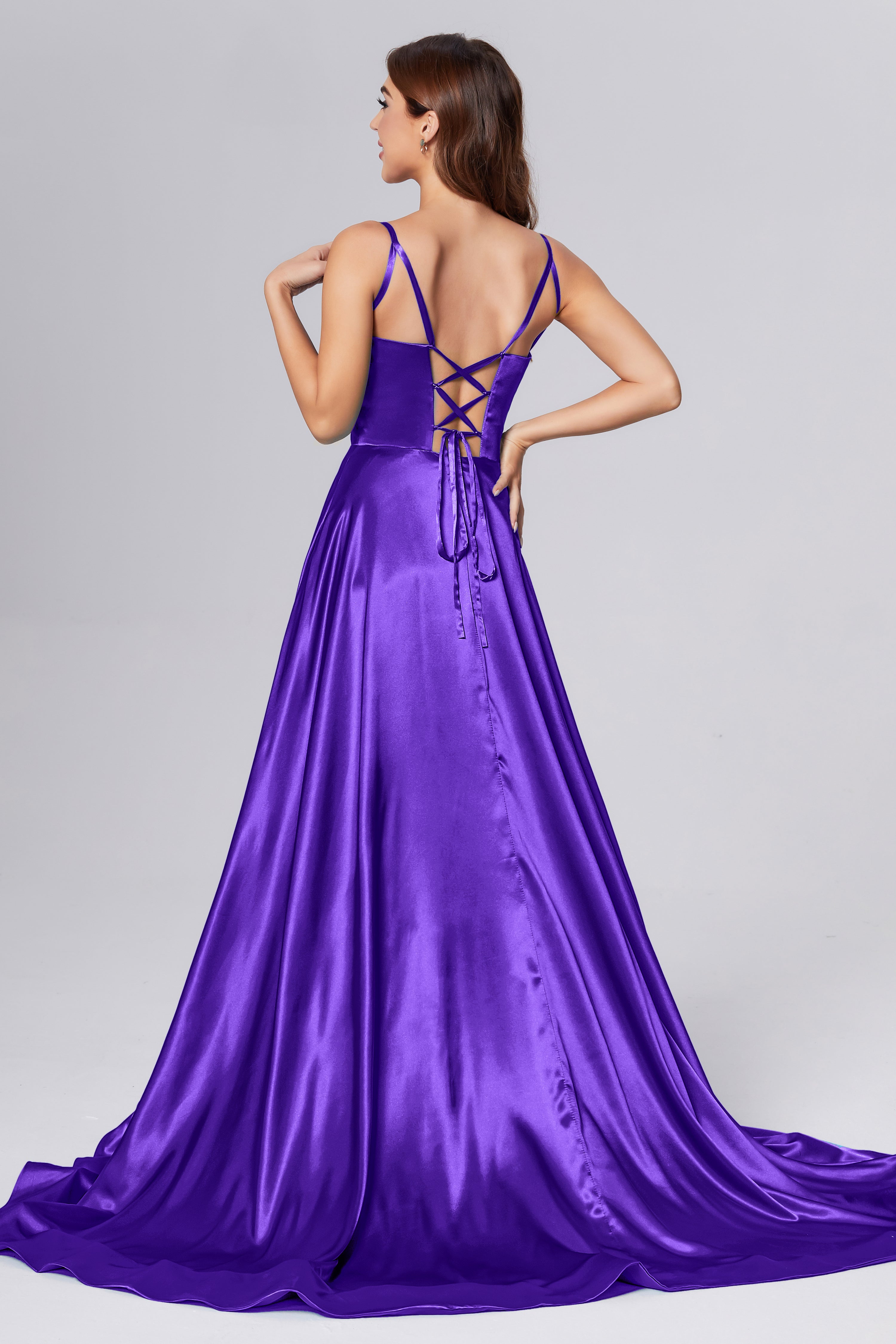 V-neck Split Prom Dresses with Trailing