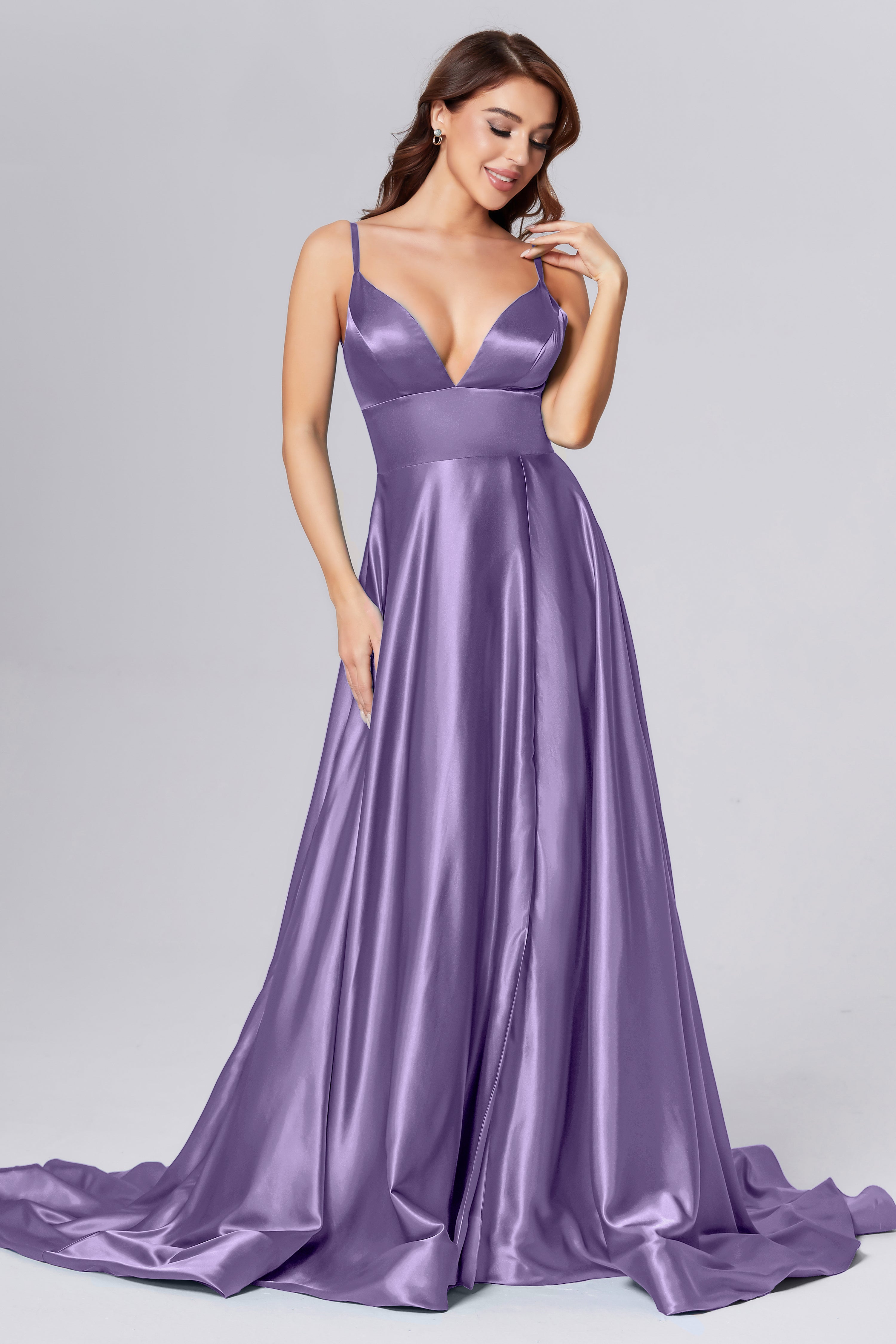 V-neck Split Prom Dresses with Trailing