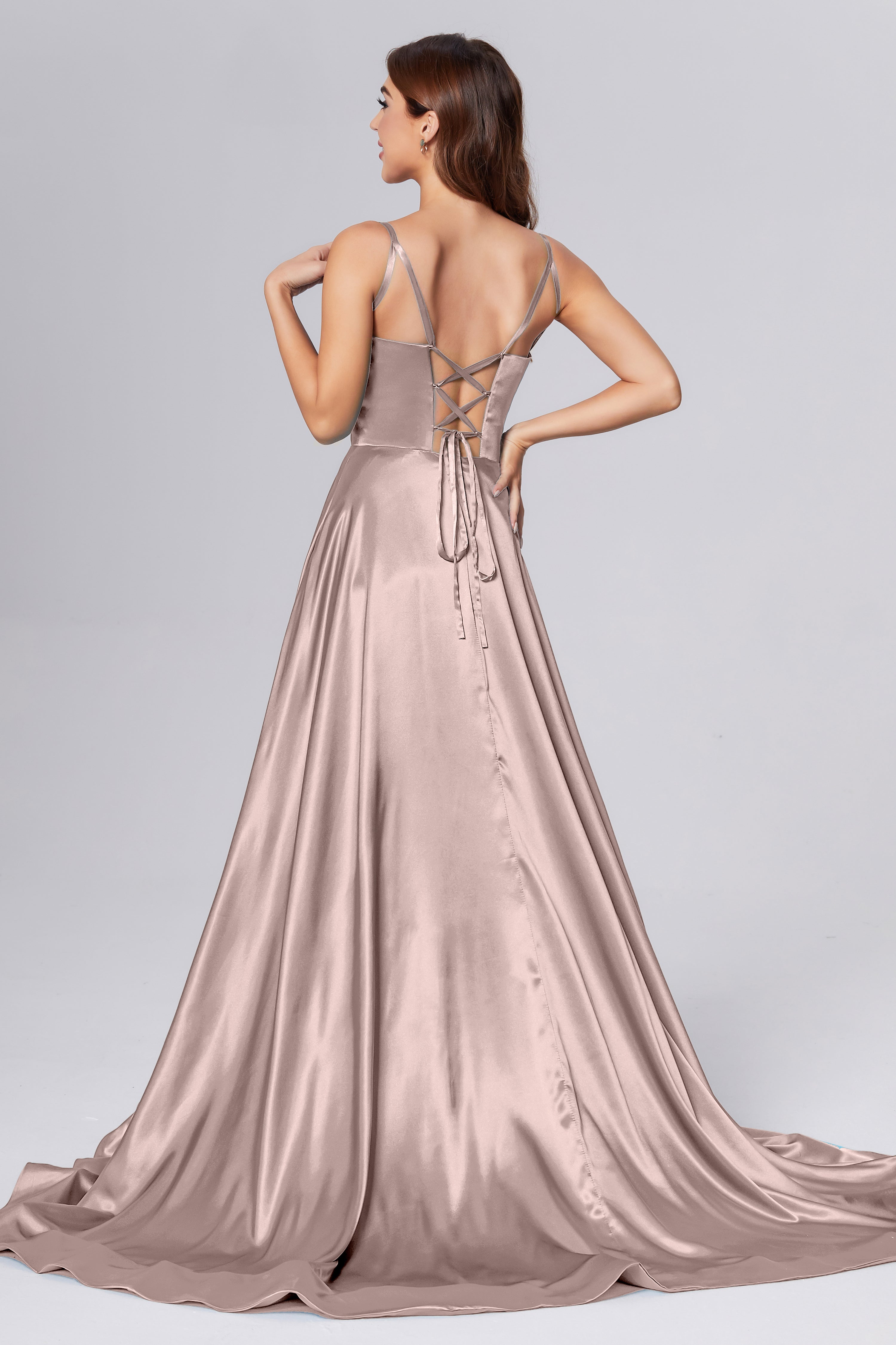 V-neck Split Prom Dresses with Trailing