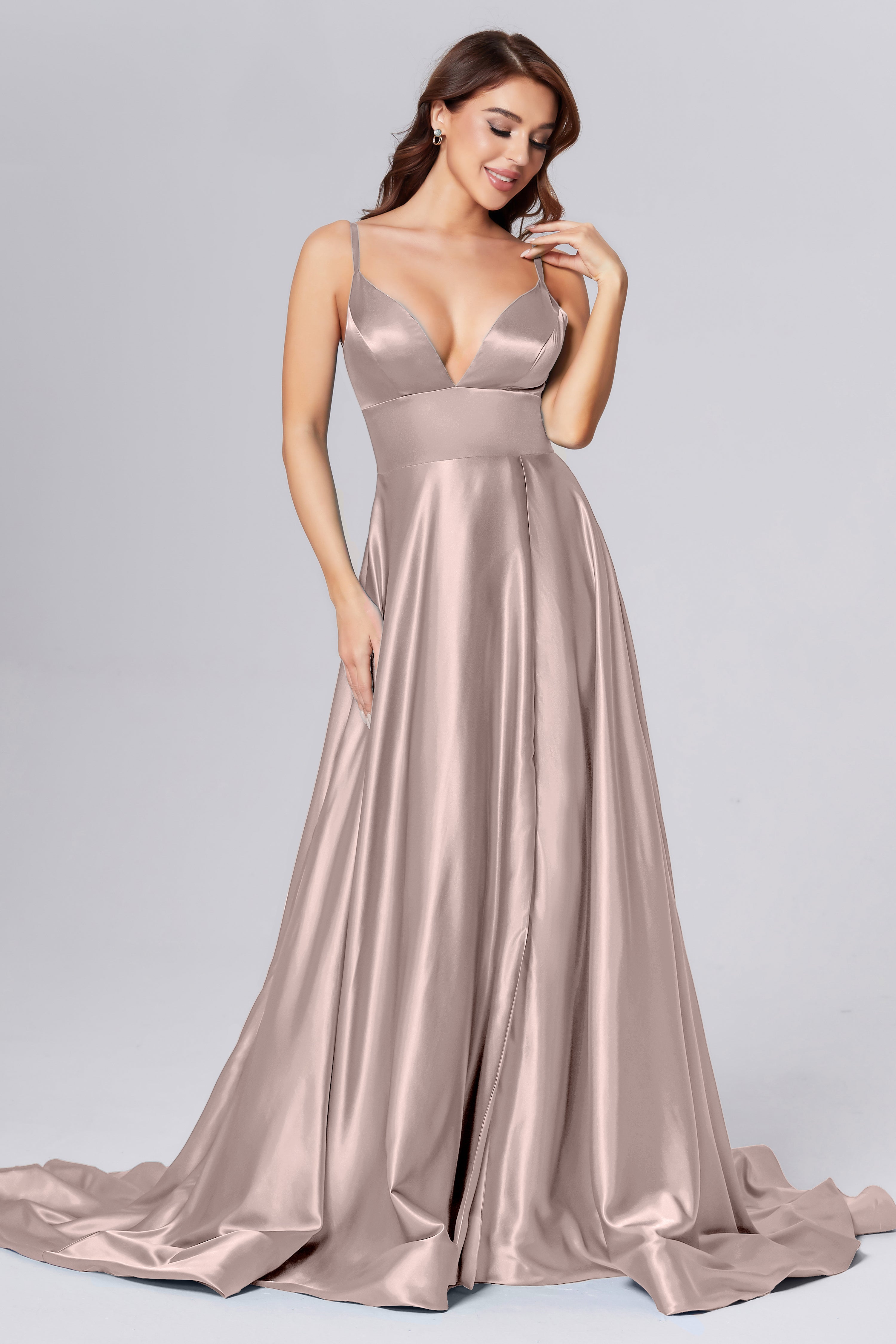 V-neck Split Prom Dresses with Trailing