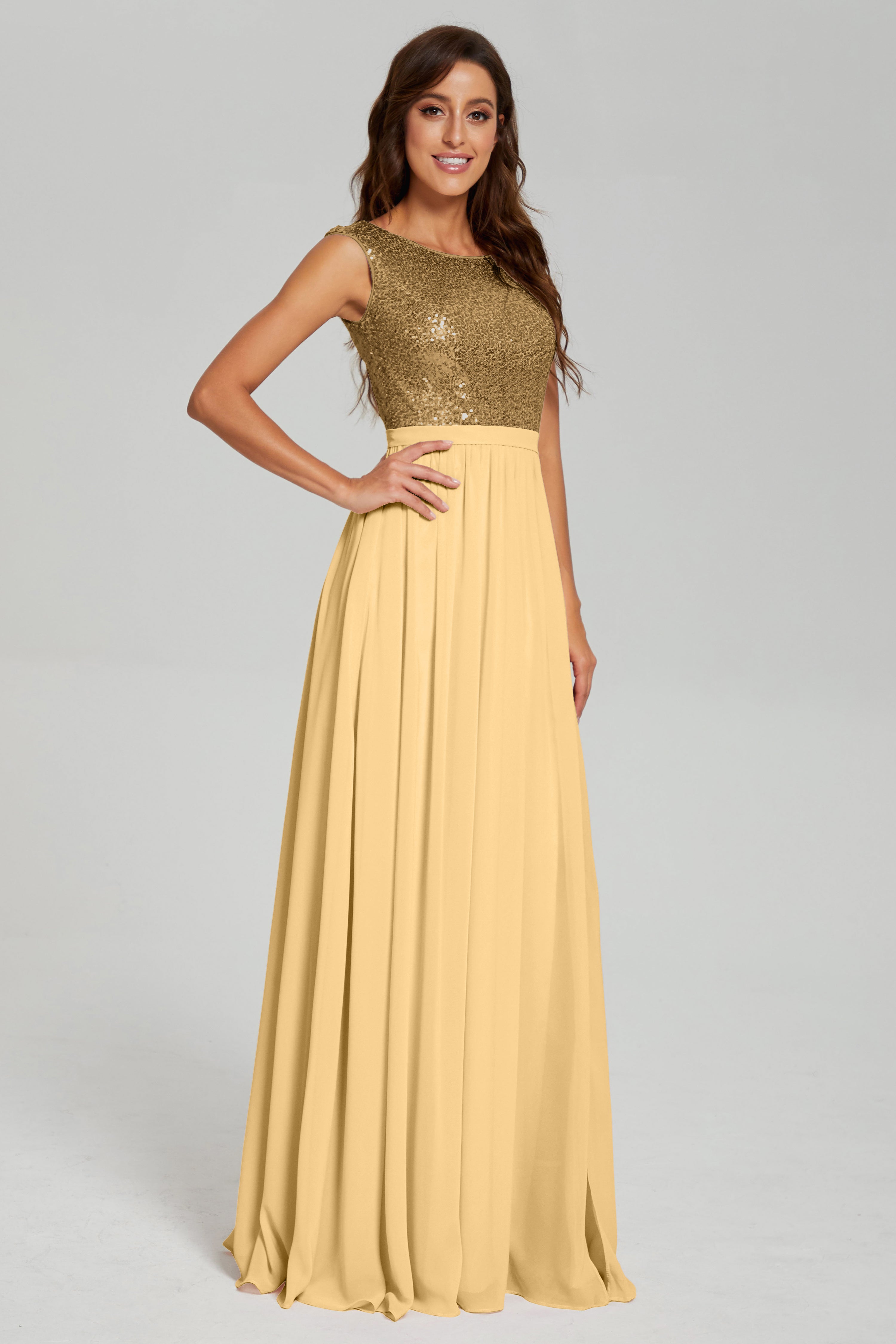 Sequins Bateau Split Prom Dresses