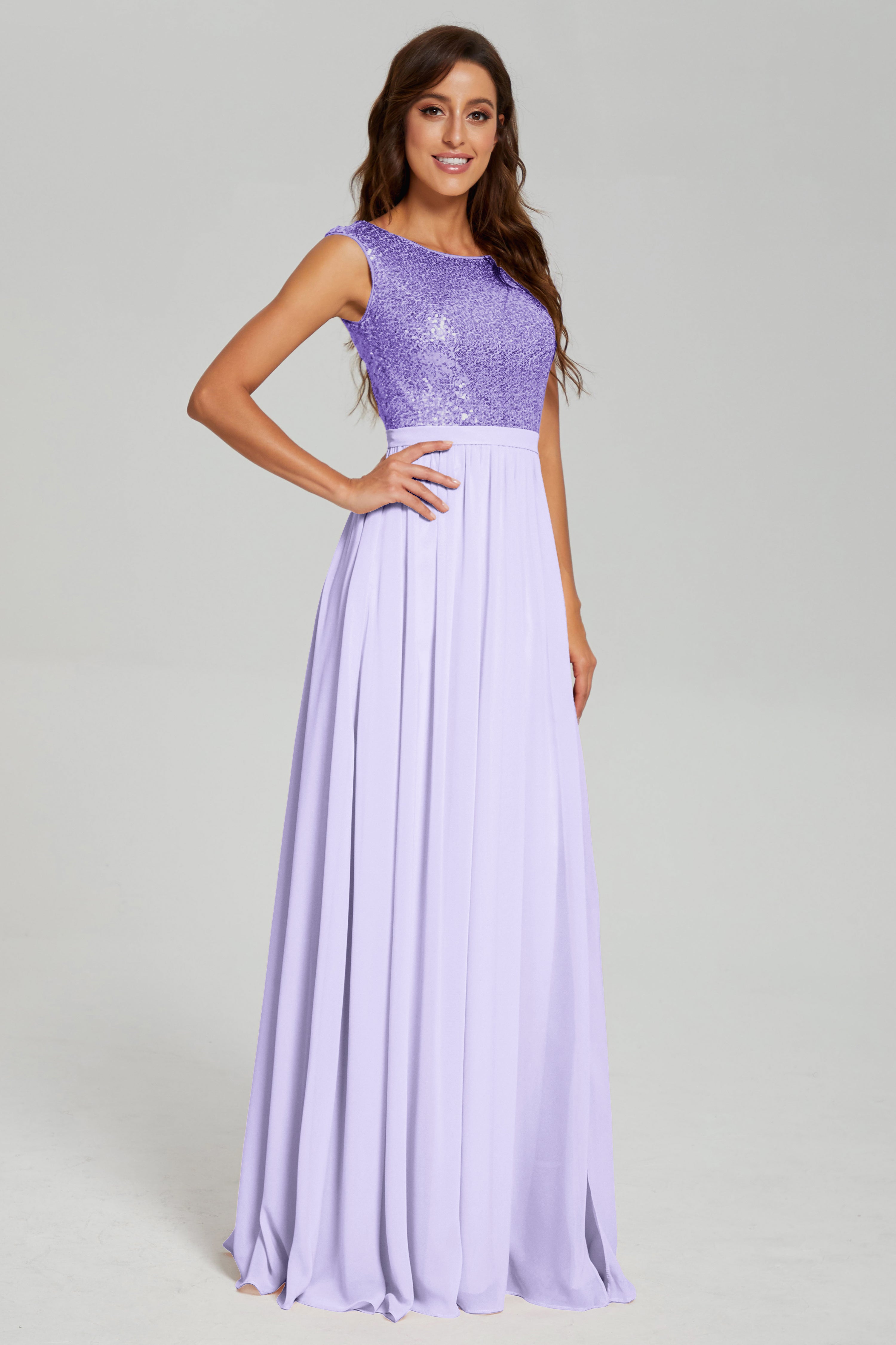 Sequins Bateau Split Prom Dresses