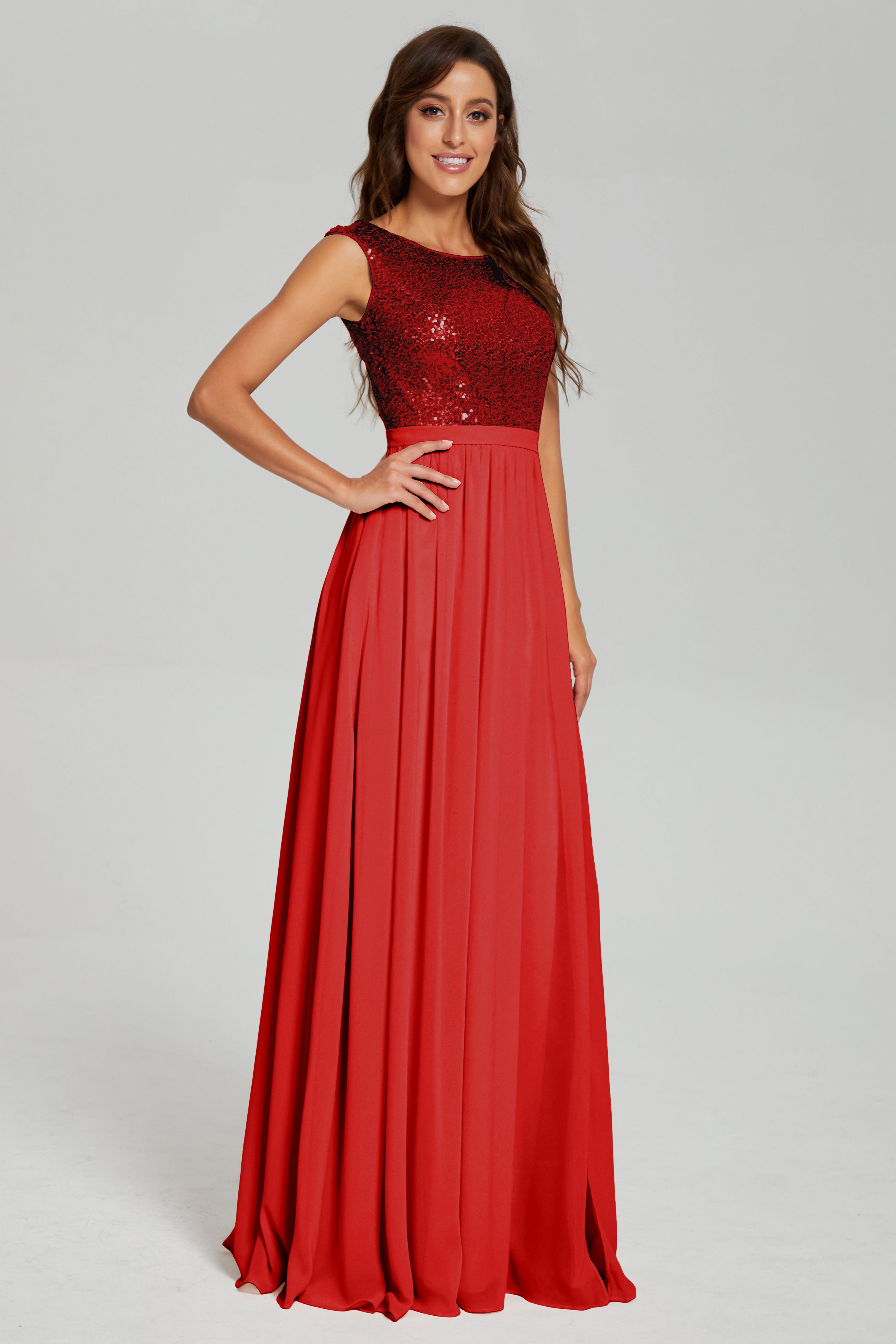 Sequins Bateau Split Prom Dresses