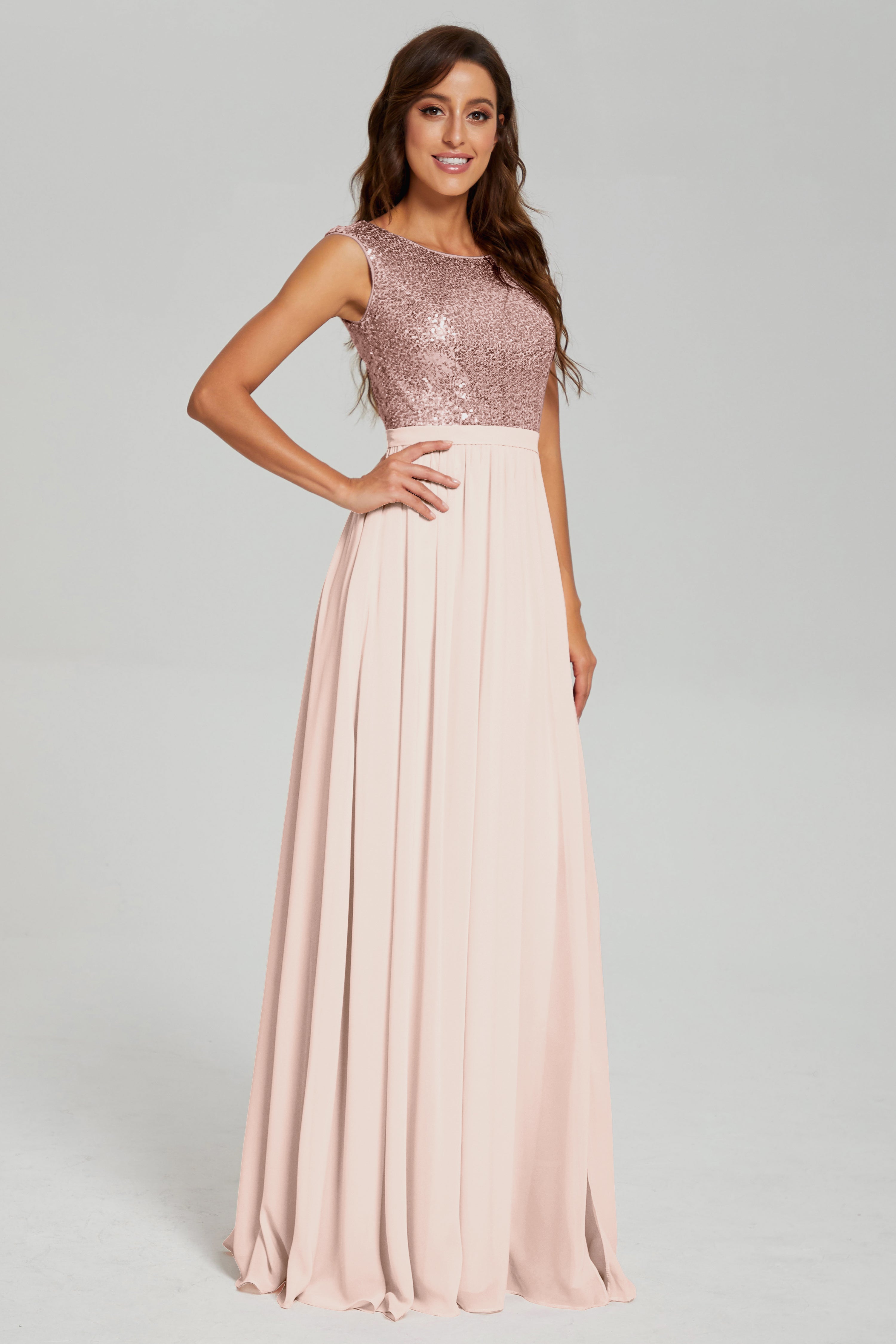 Sequins Bateau Split Prom Dresses