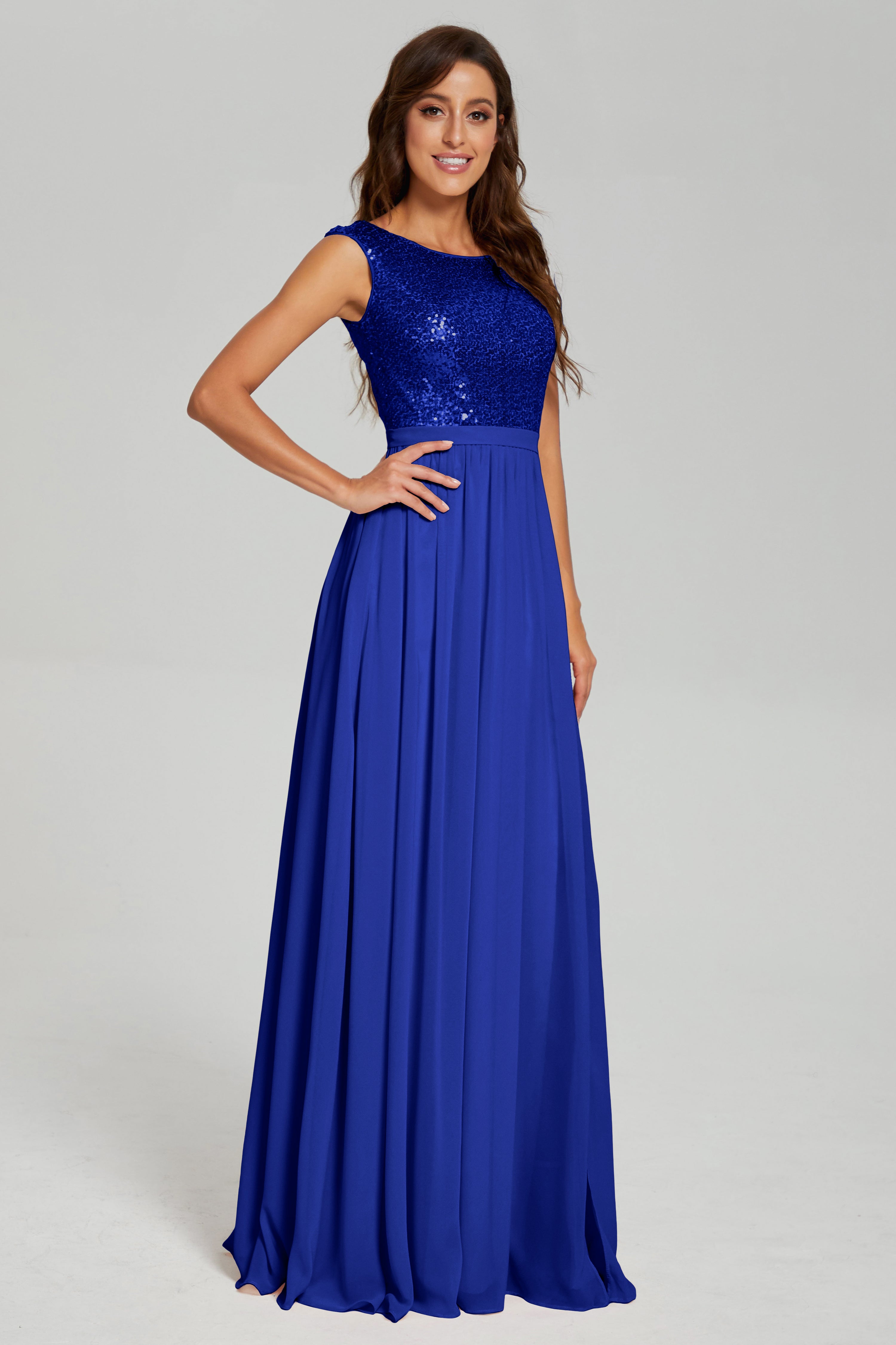 Sequins Bateau Split Prom Dresses