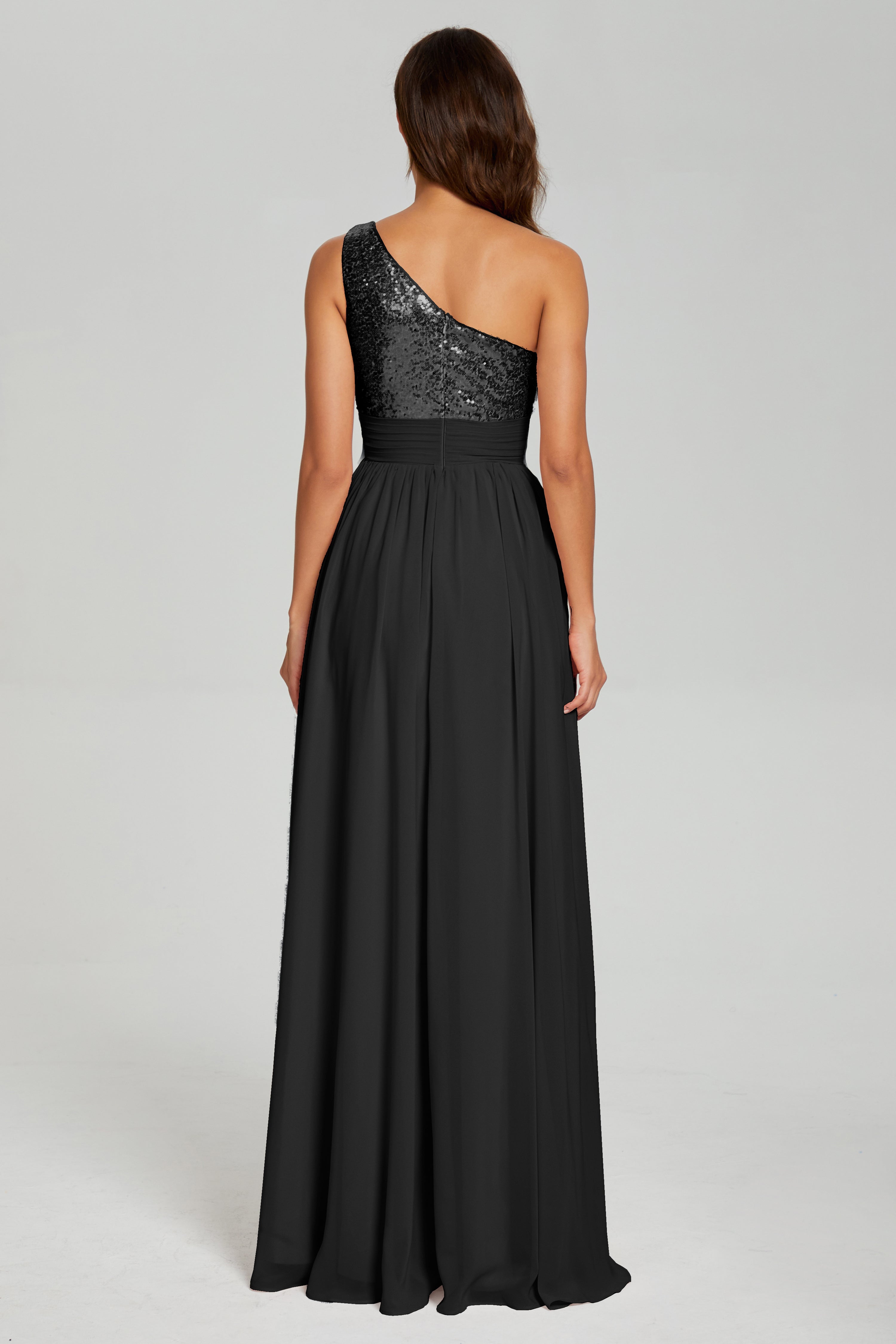 Sequins One Shoulder Chiffon Prom Dresses