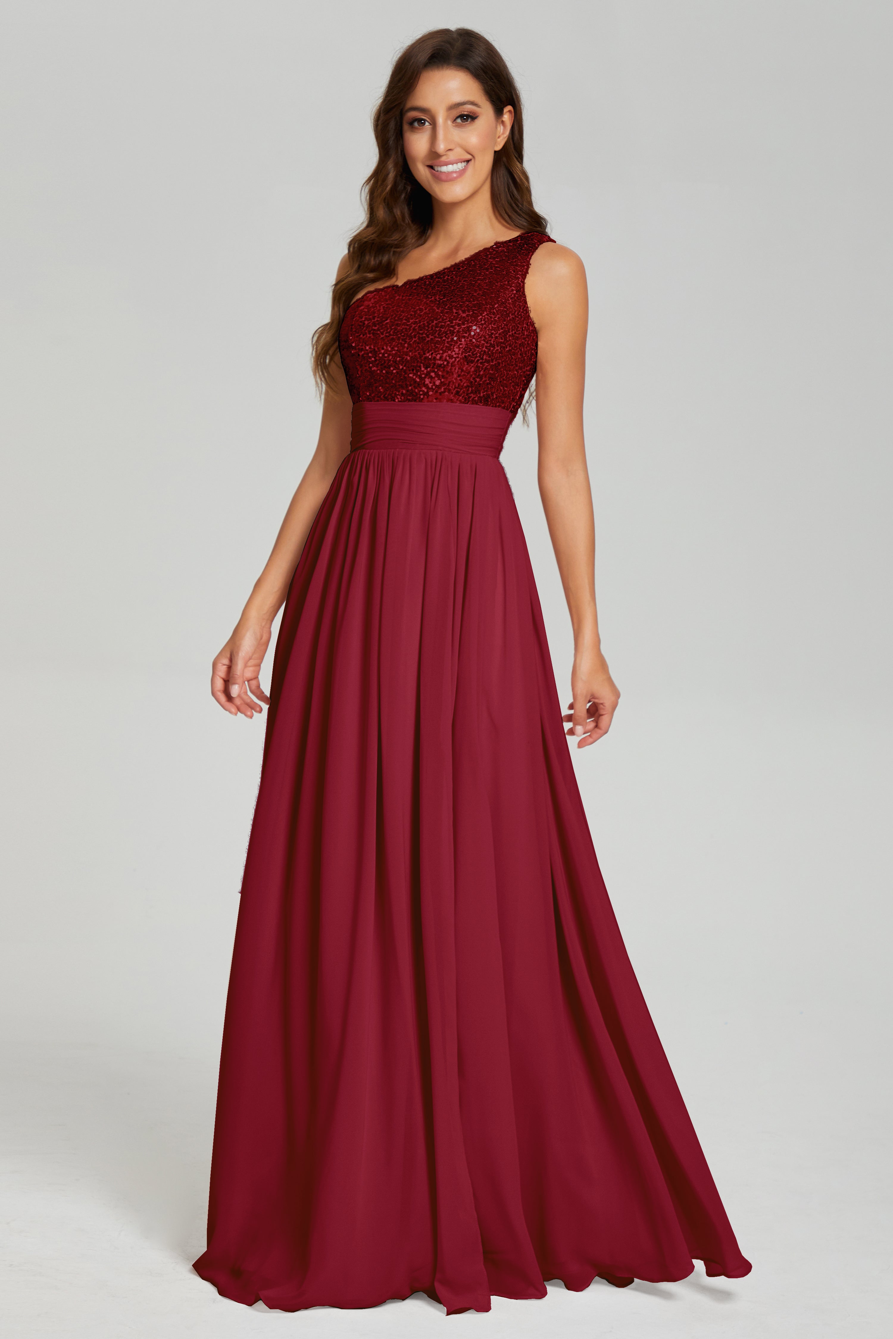 Sequins One Shoulder Chiffon Prom Dresses