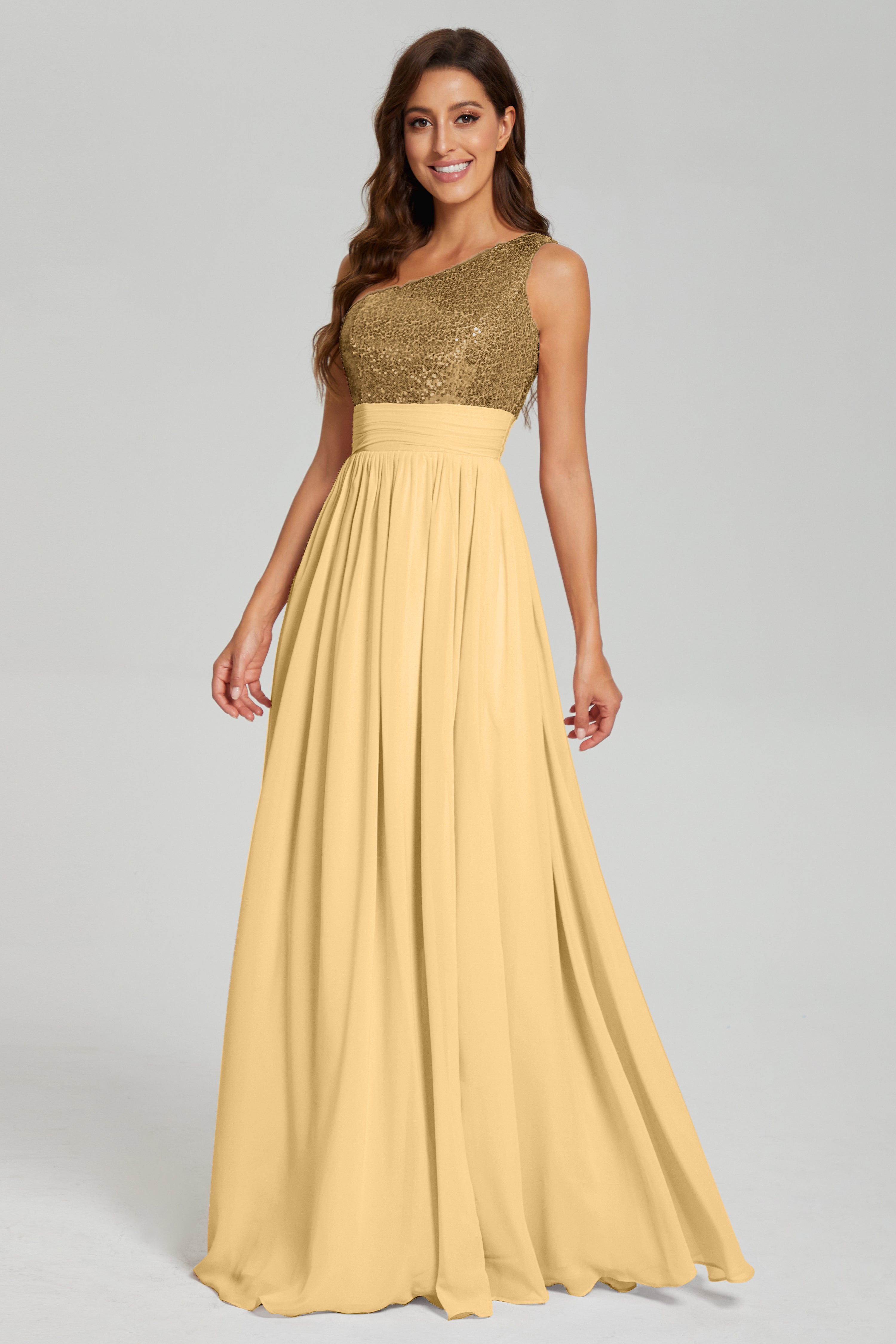 Sequins One Shoulder Chiffon Prom Dresses