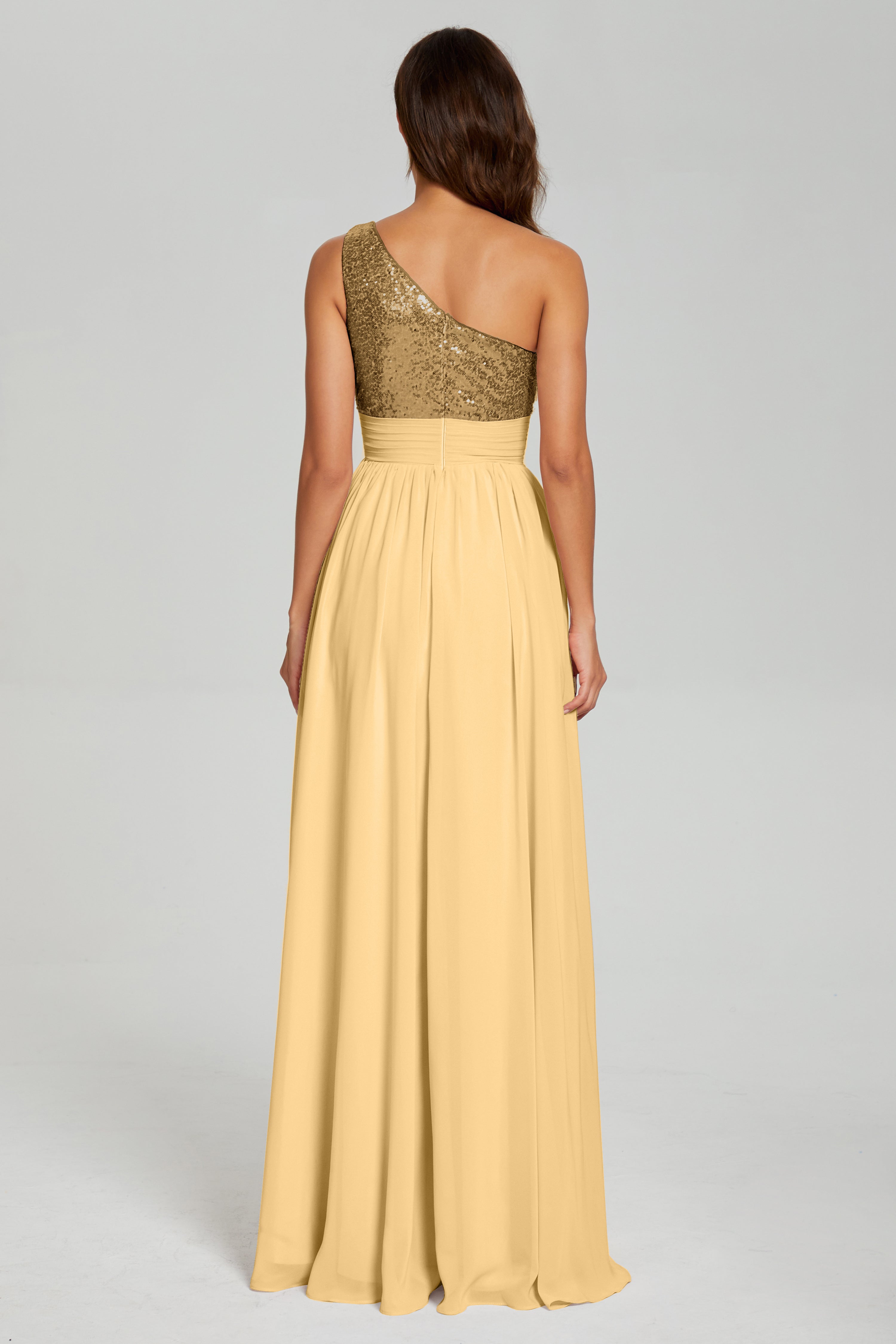 Sequins One Shoulder Chiffon Prom Dresses