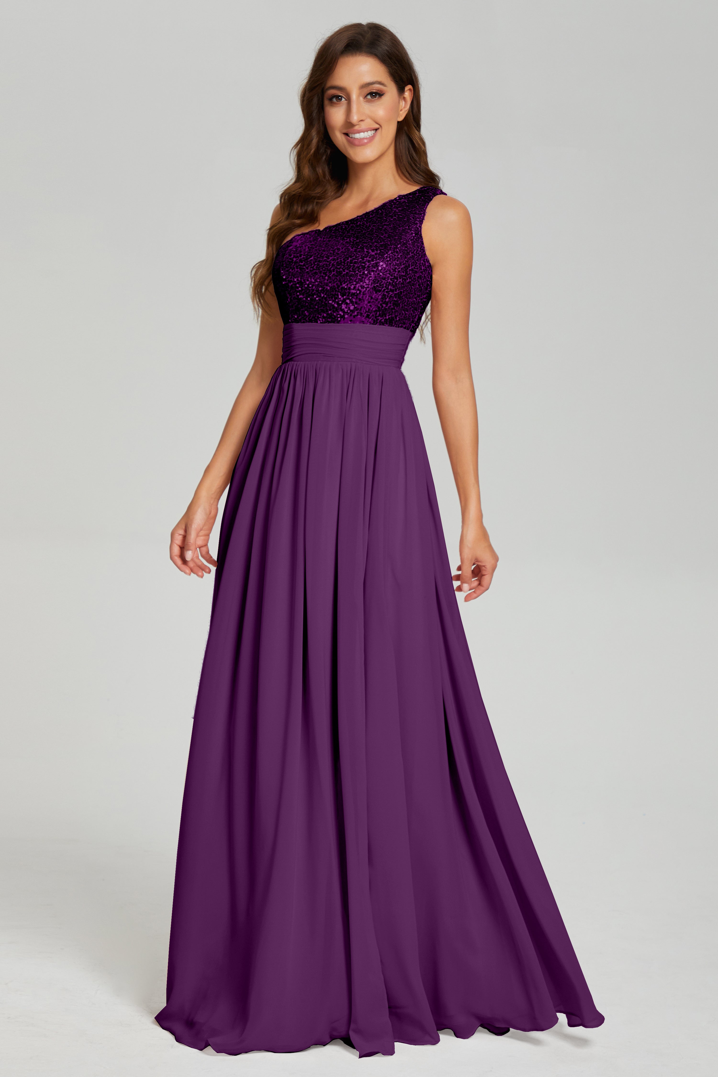 Sequins One Shoulder Chiffon Prom Dresses