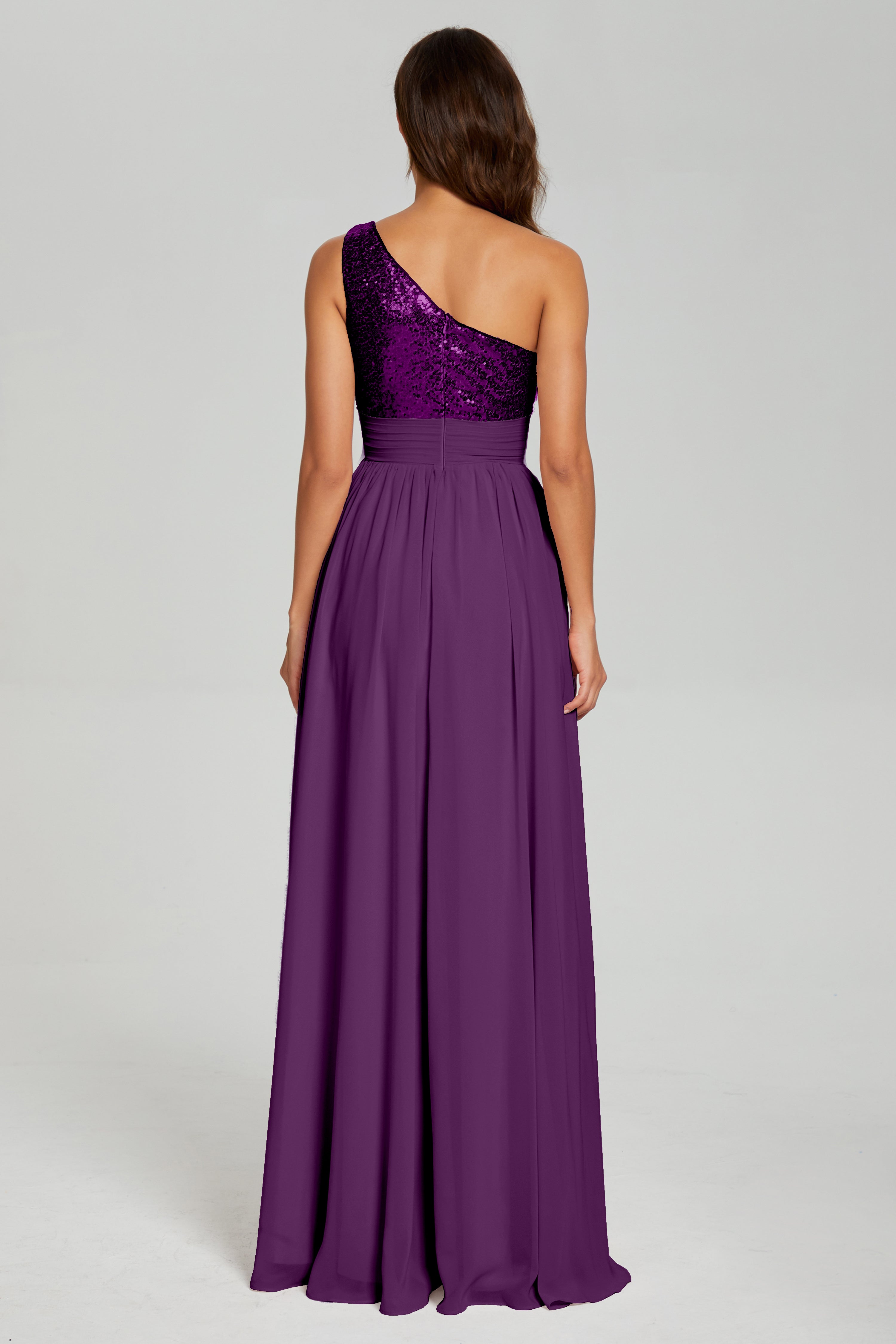 Sequins One Shoulder Chiffon Prom Dresses