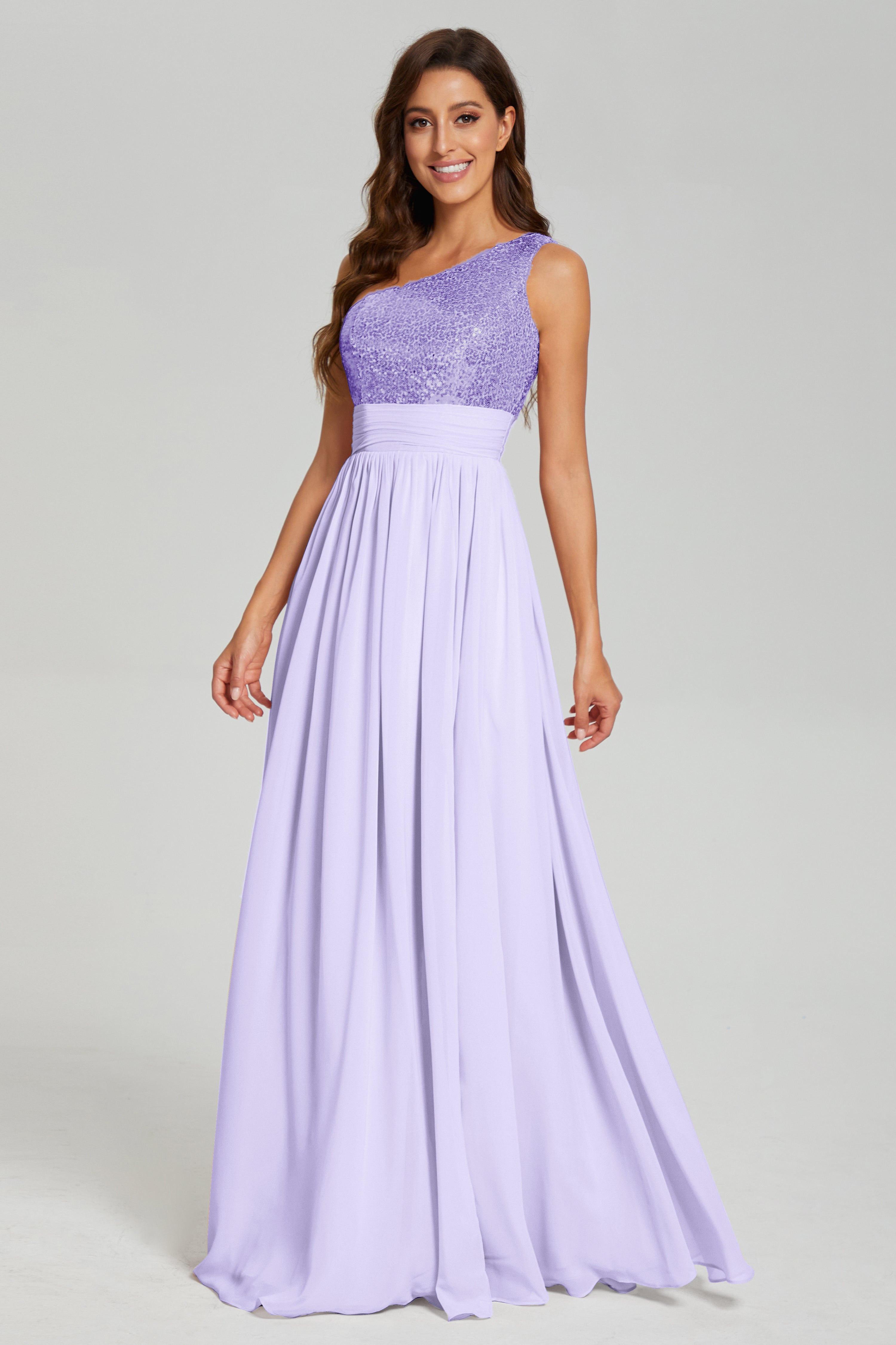 Sequins One Shoulder Chiffon Prom Dresses