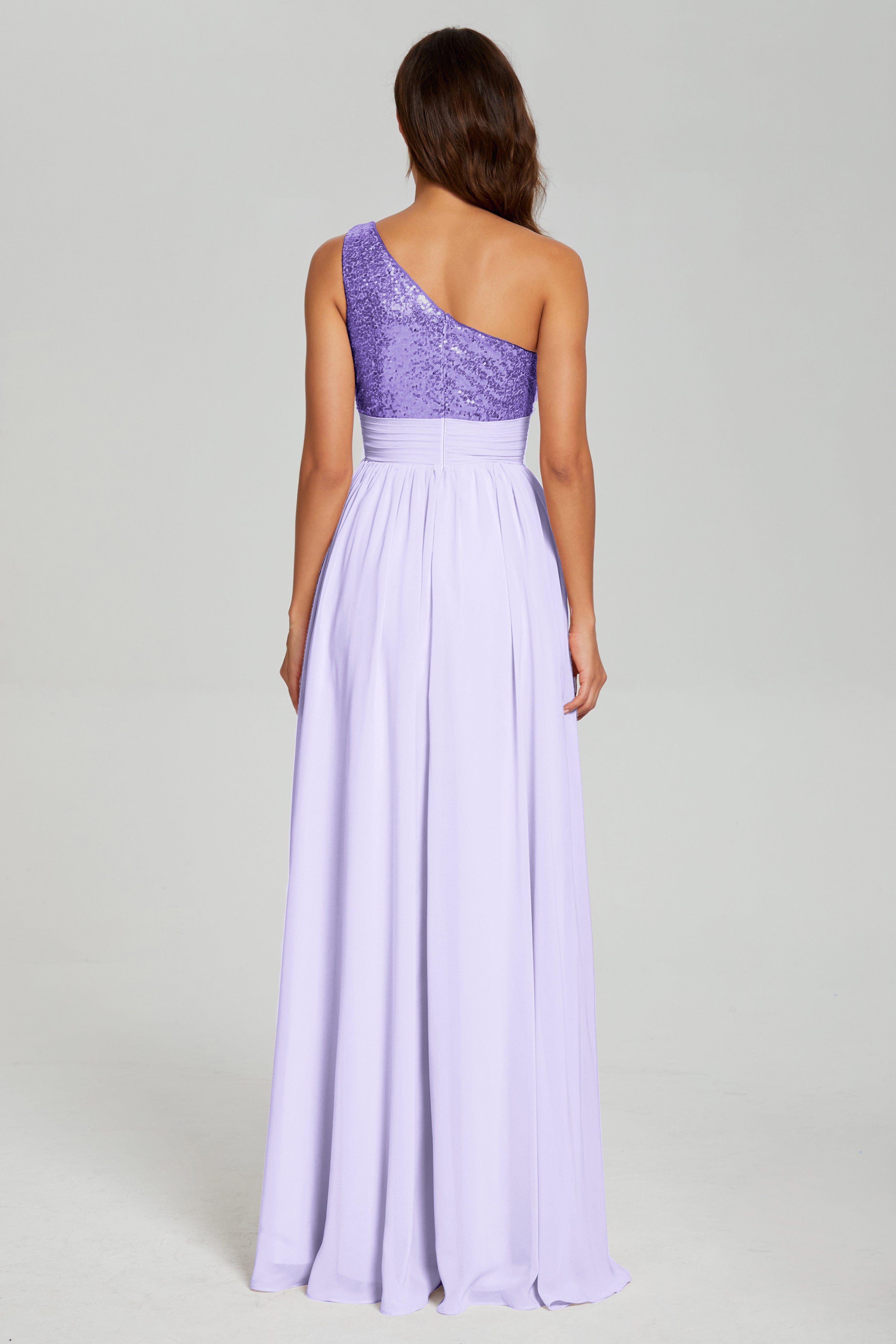 Sequins One Shoulder Chiffon Prom Dresses