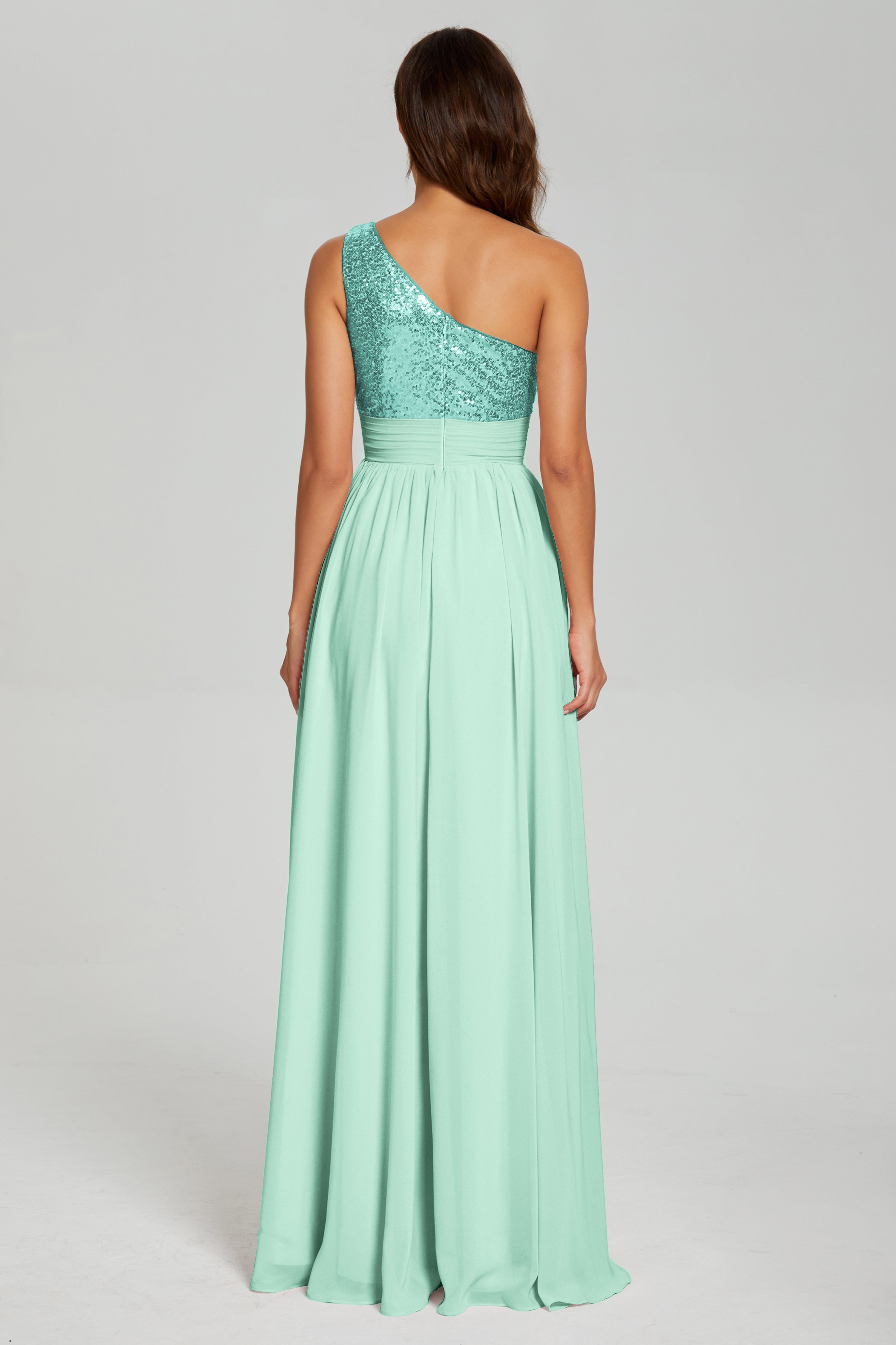 Sequins One Shoulder Chiffon Prom Dresses