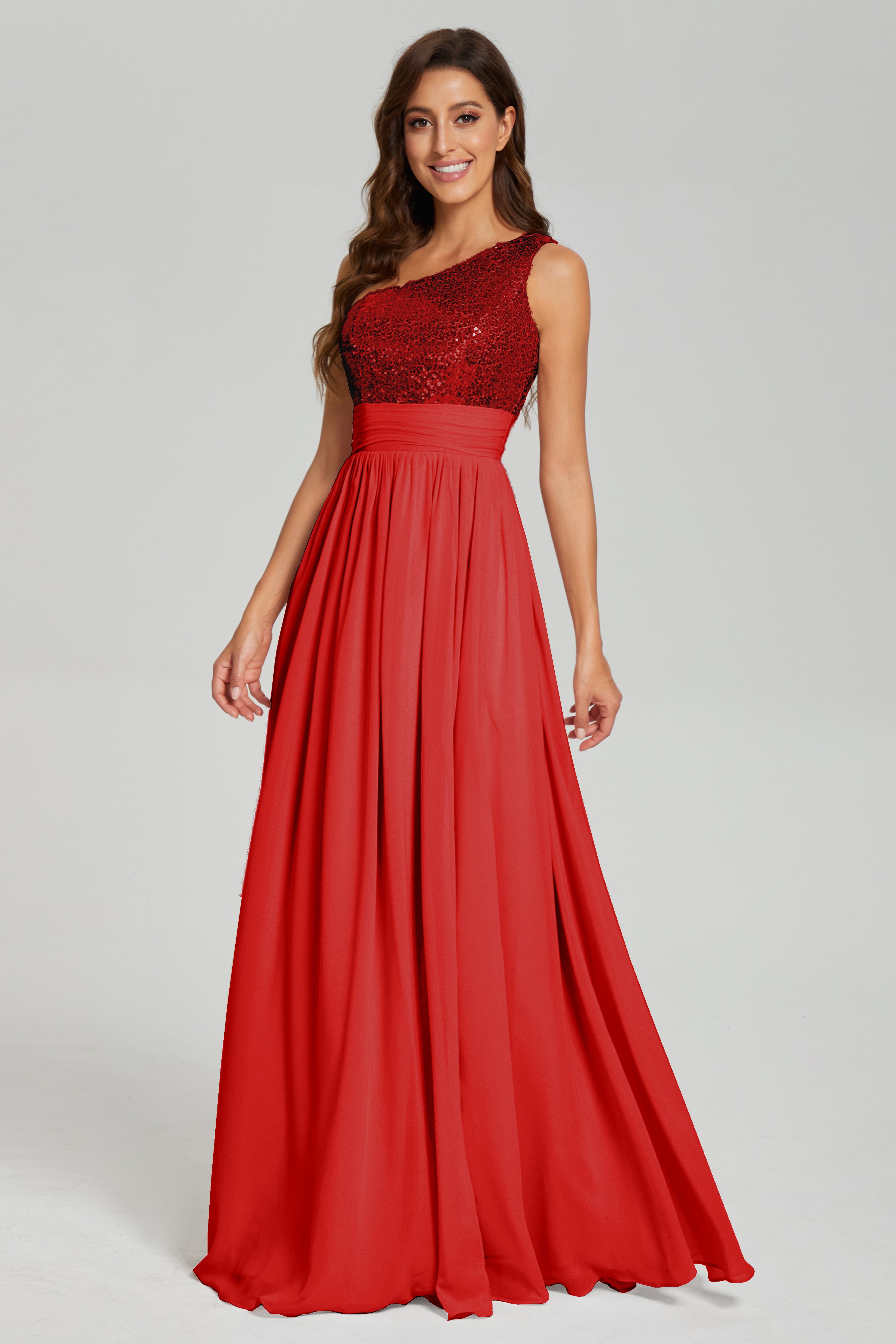 Sequins One Shoulder Chiffon Prom Dresses