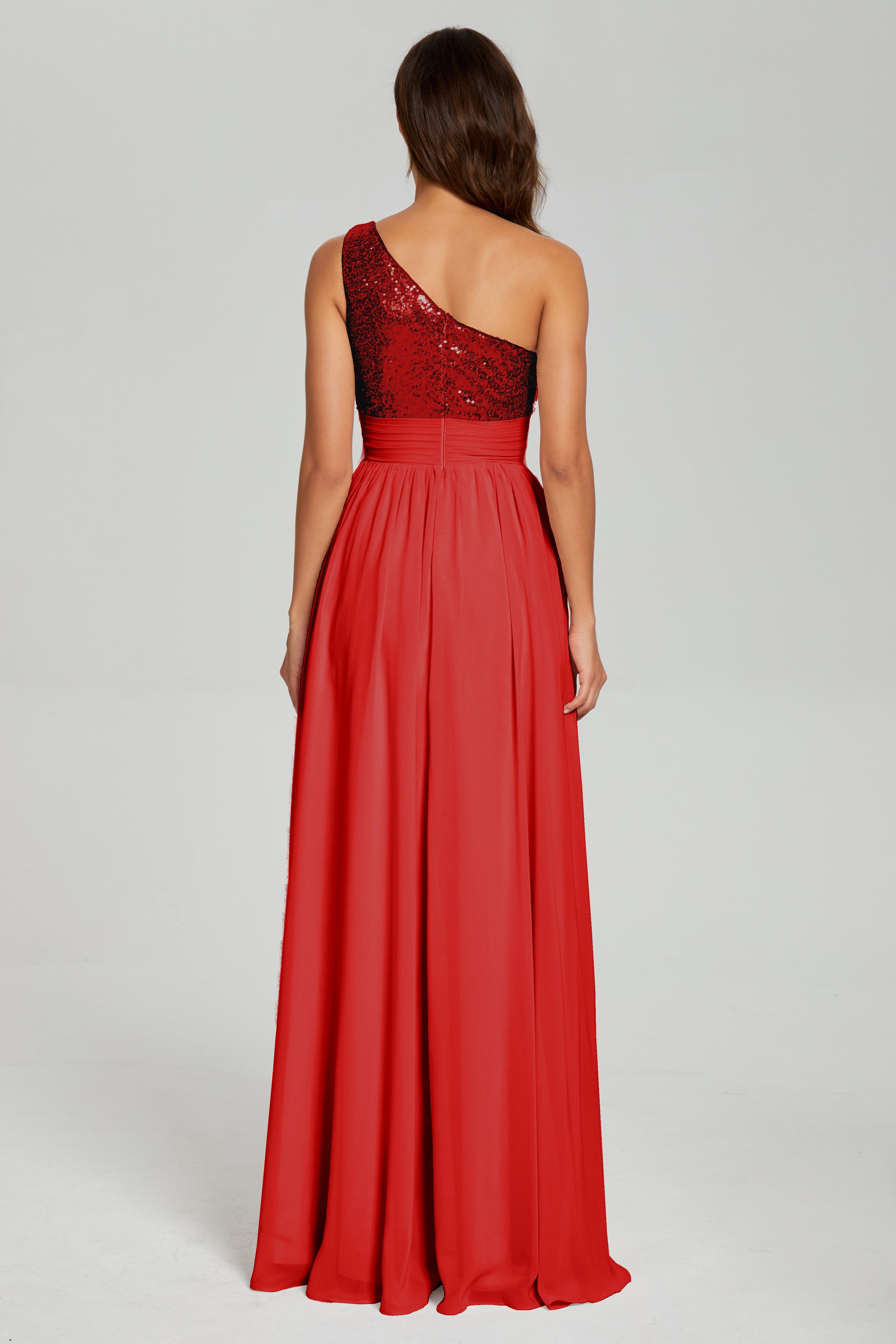 Sequins One Shoulder Chiffon Prom Dresses