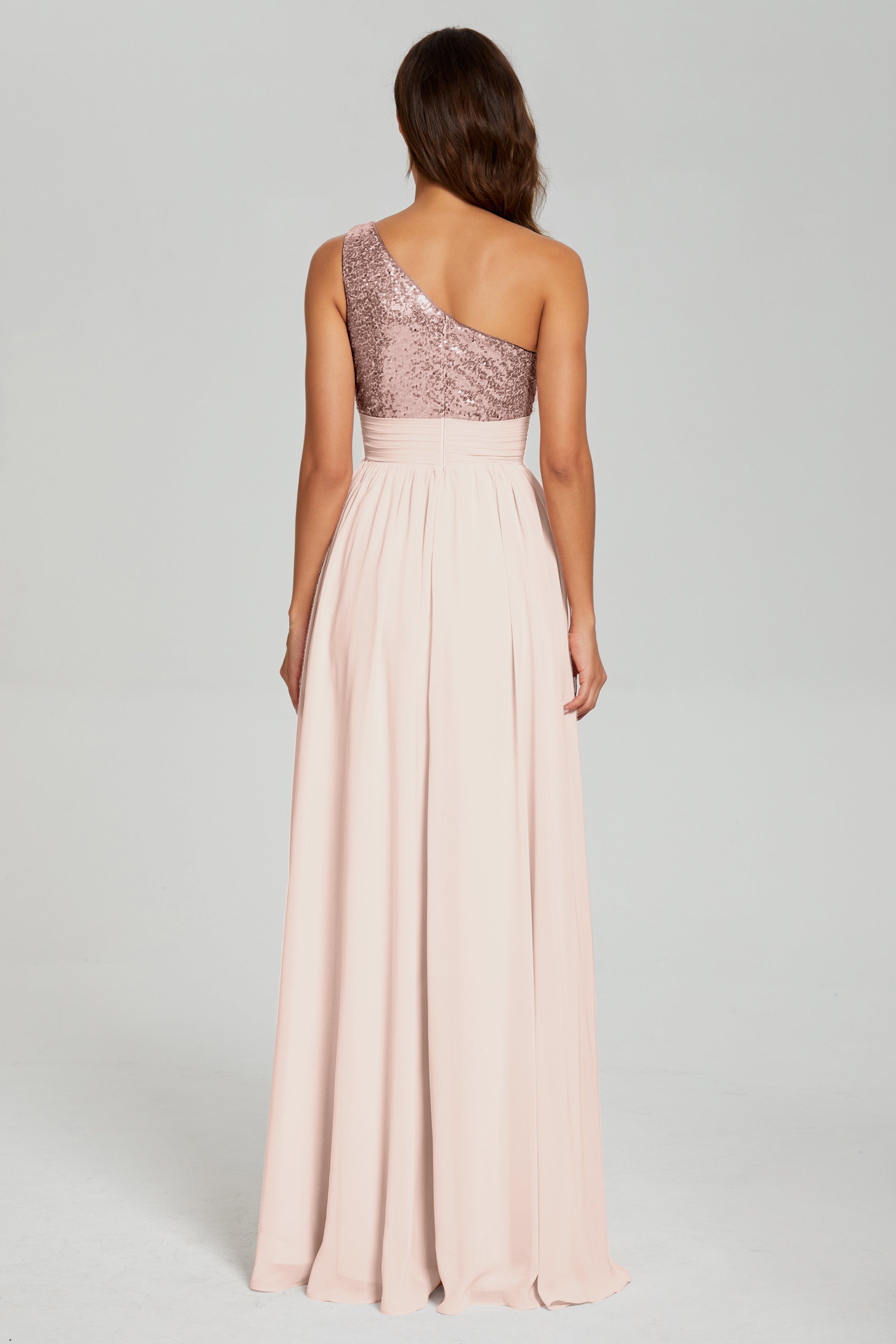 Sequins One Shoulder Chiffon Prom Dresses