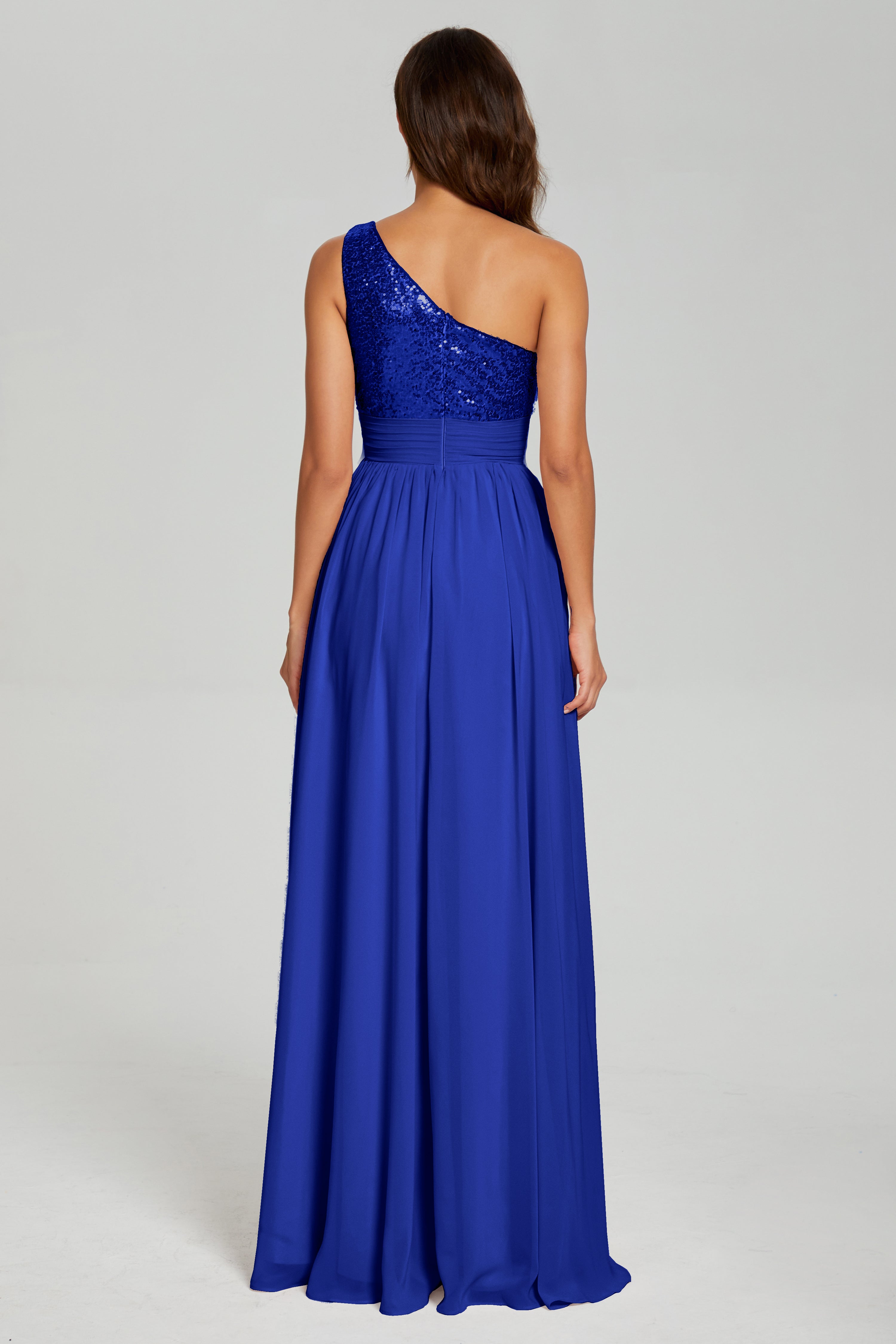 Sequins One Shoulder Chiffon Prom Dresses