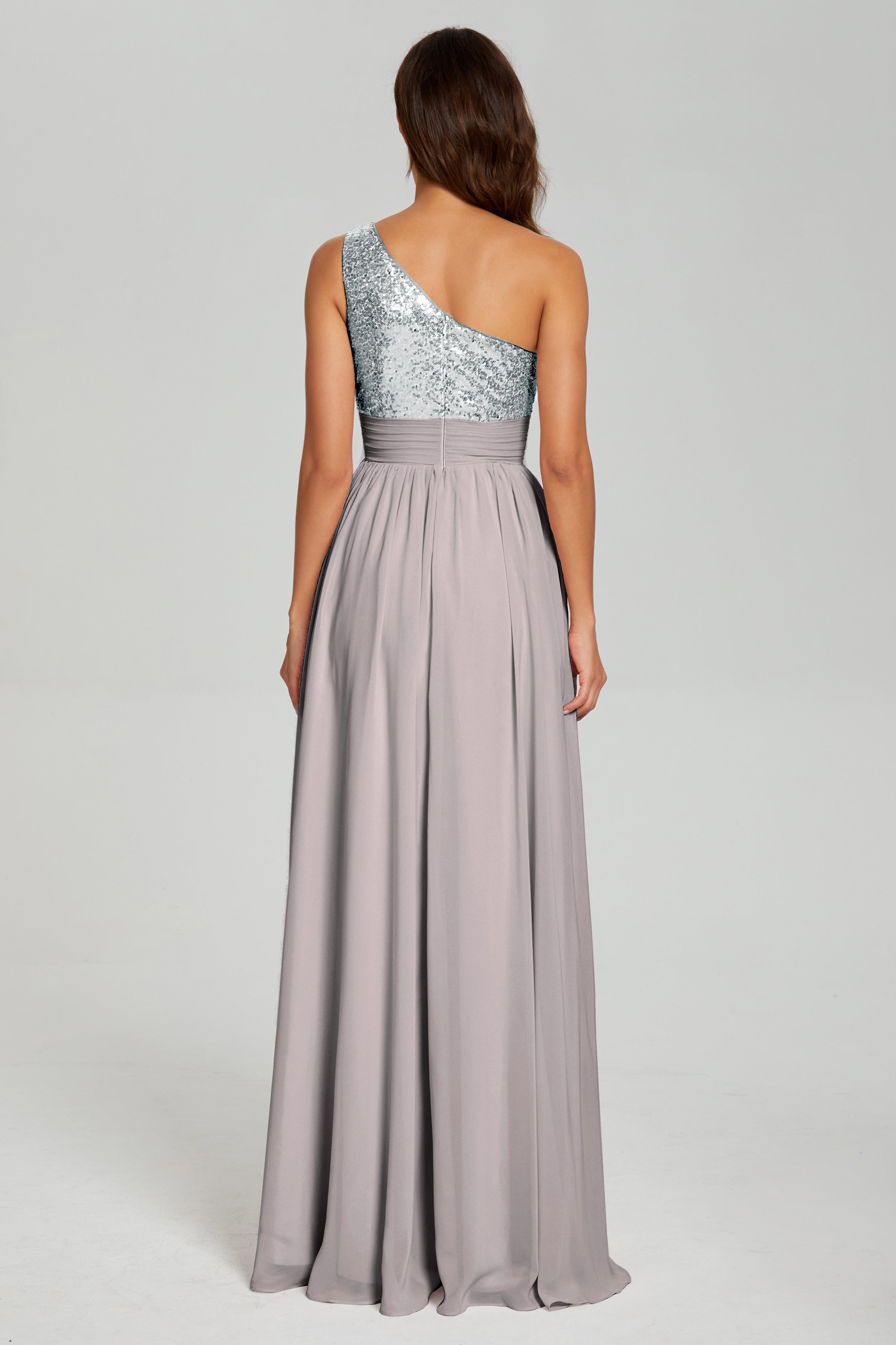 Sequins One Shoulder Chiffon Prom Dresses