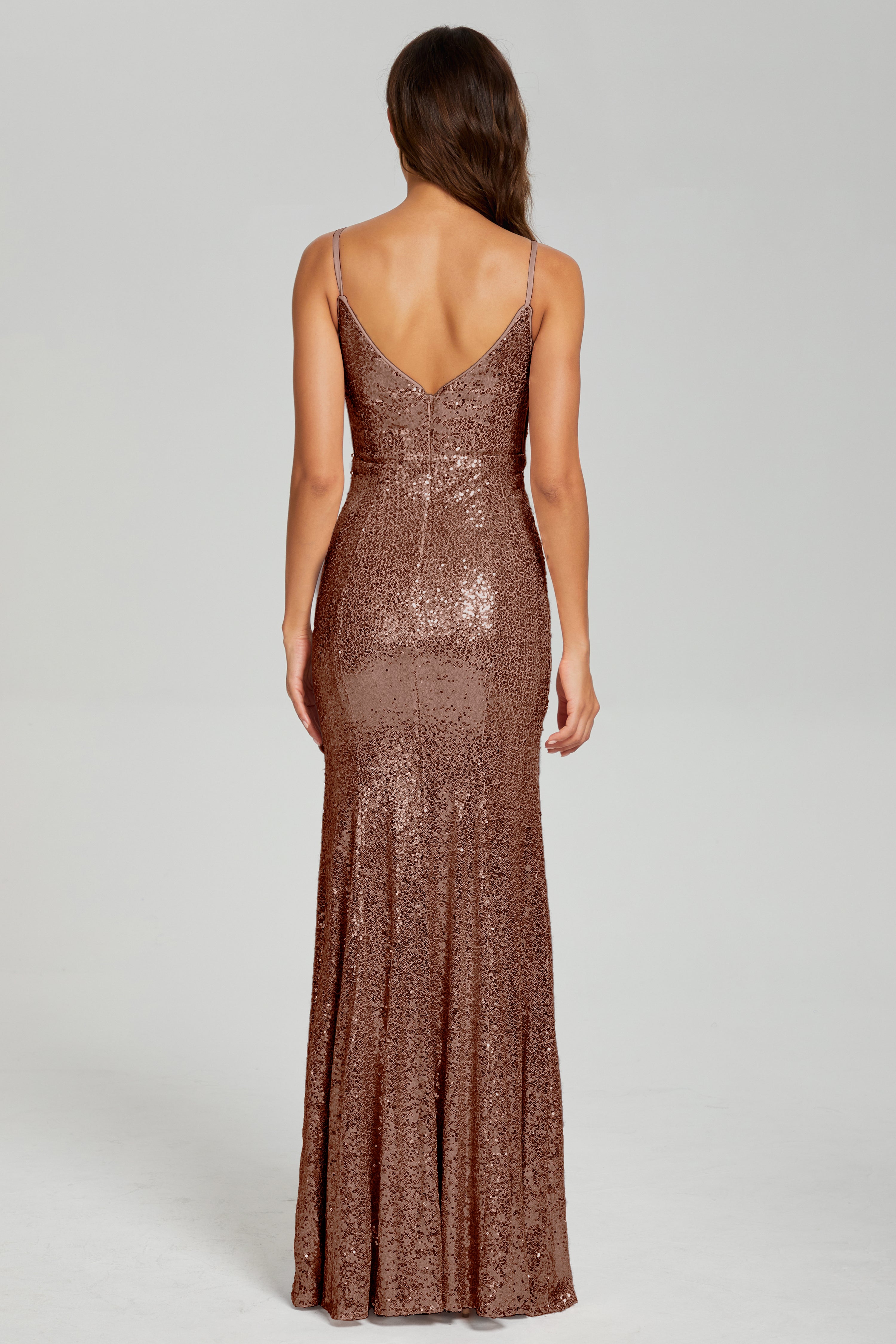 Sequins Spaghetti Straps Split Prom Dresses