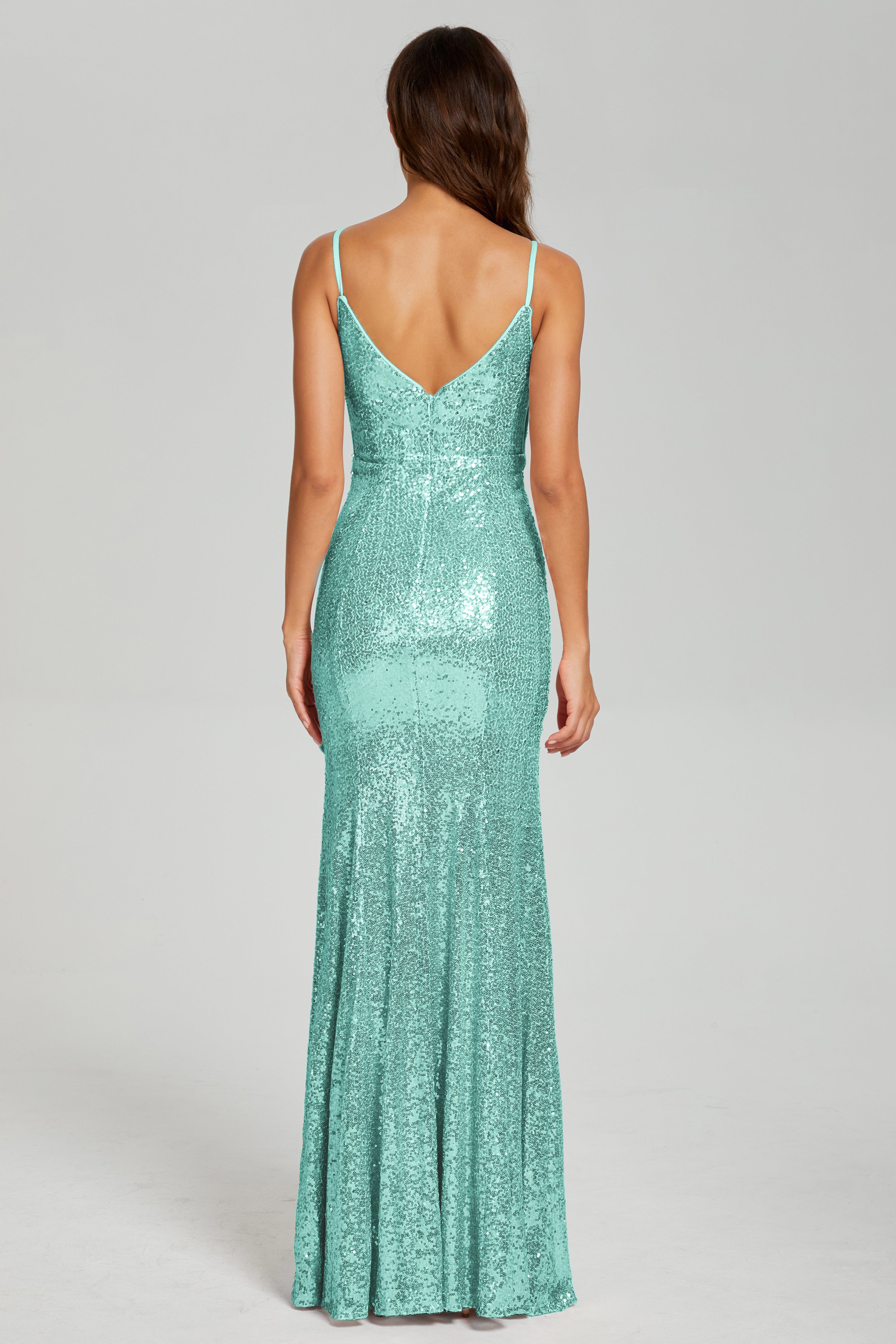 Sequins Spaghetti Straps Split Prom Dresses