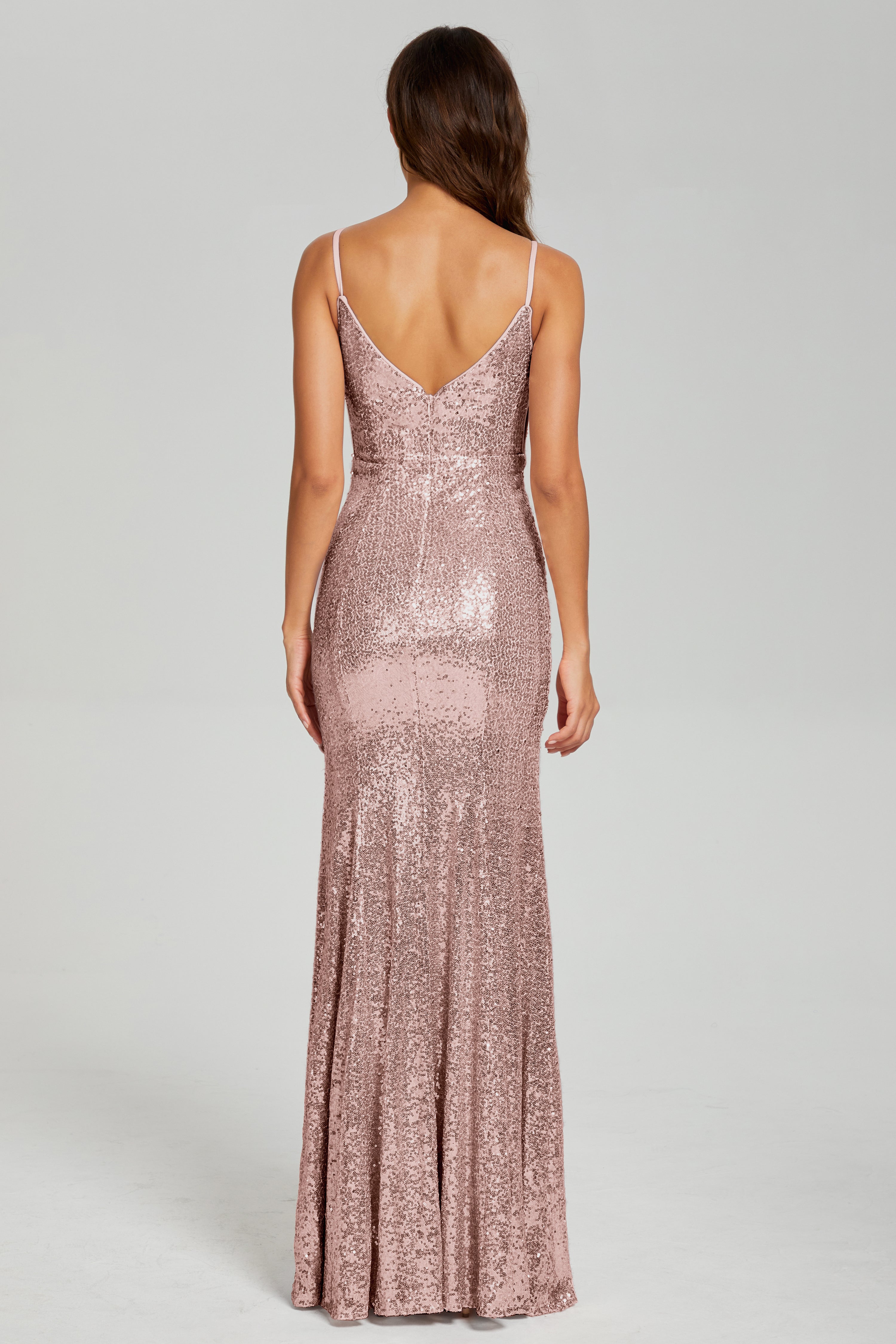 Sequins Spaghetti Straps Split Prom Dresses