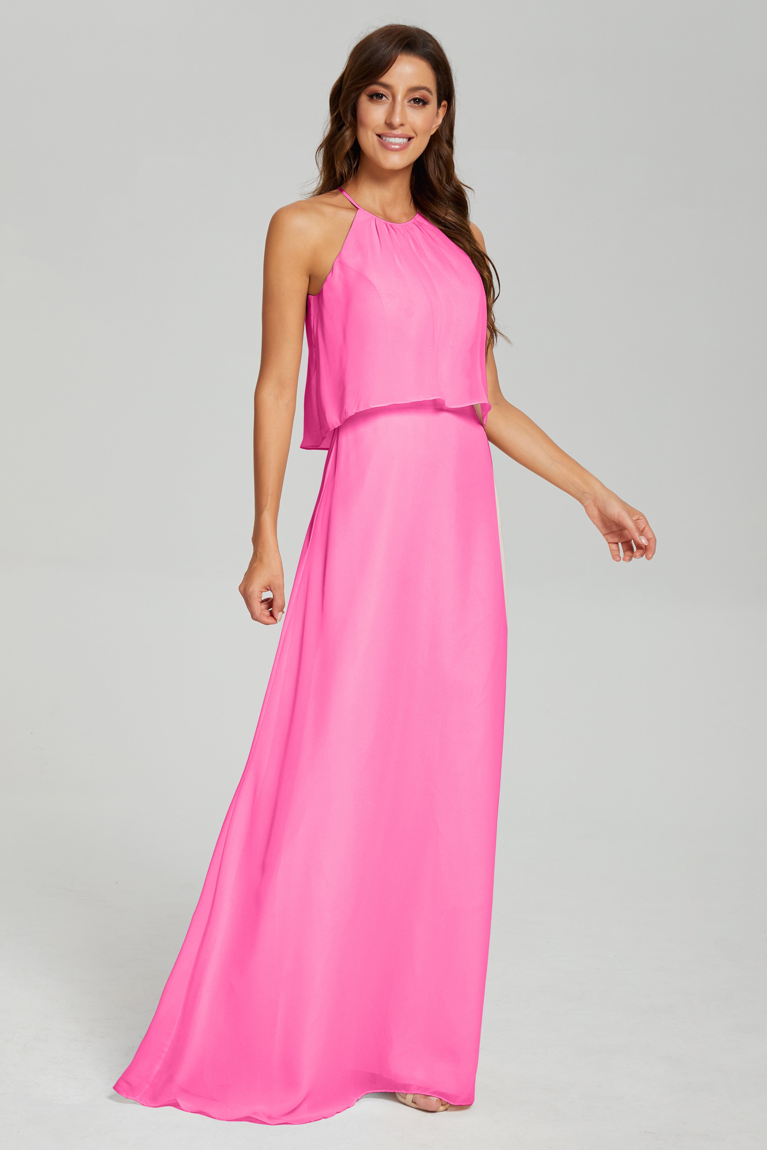 Simple Halter Chiffon Long Prom Dresses