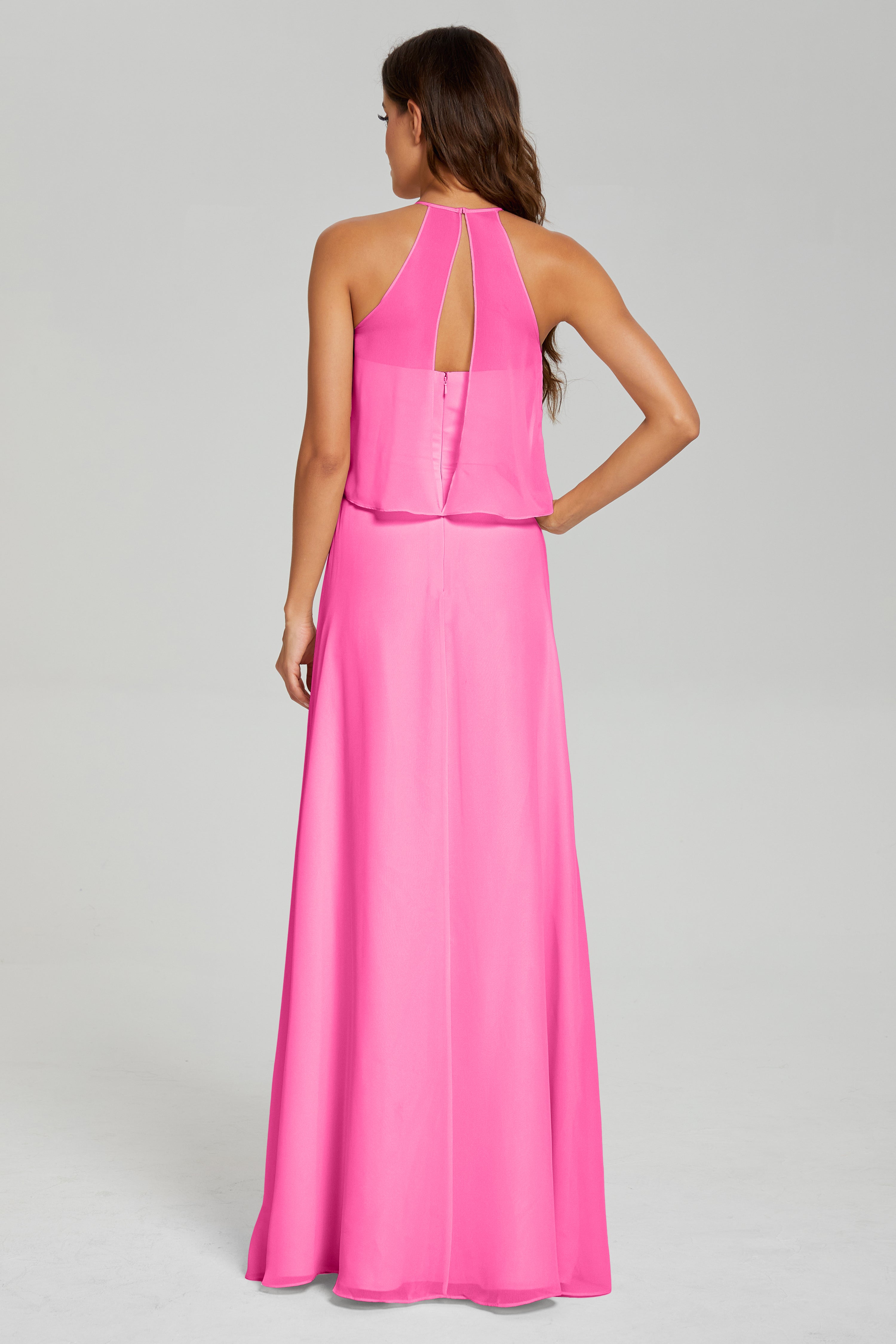 Simple Halter Chiffon Long Prom Dresses