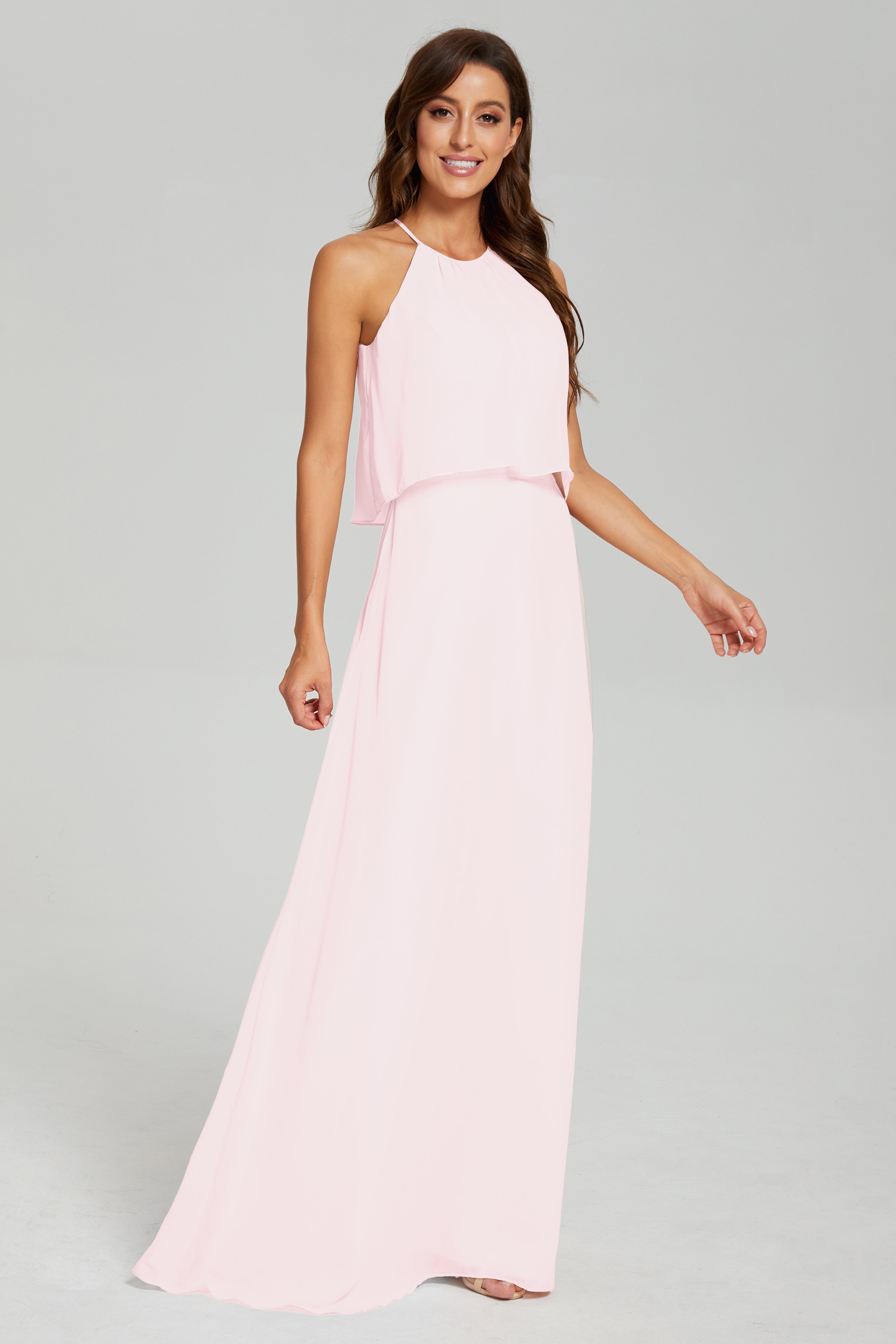 Simple Halter Chiffon Long Prom Dresses