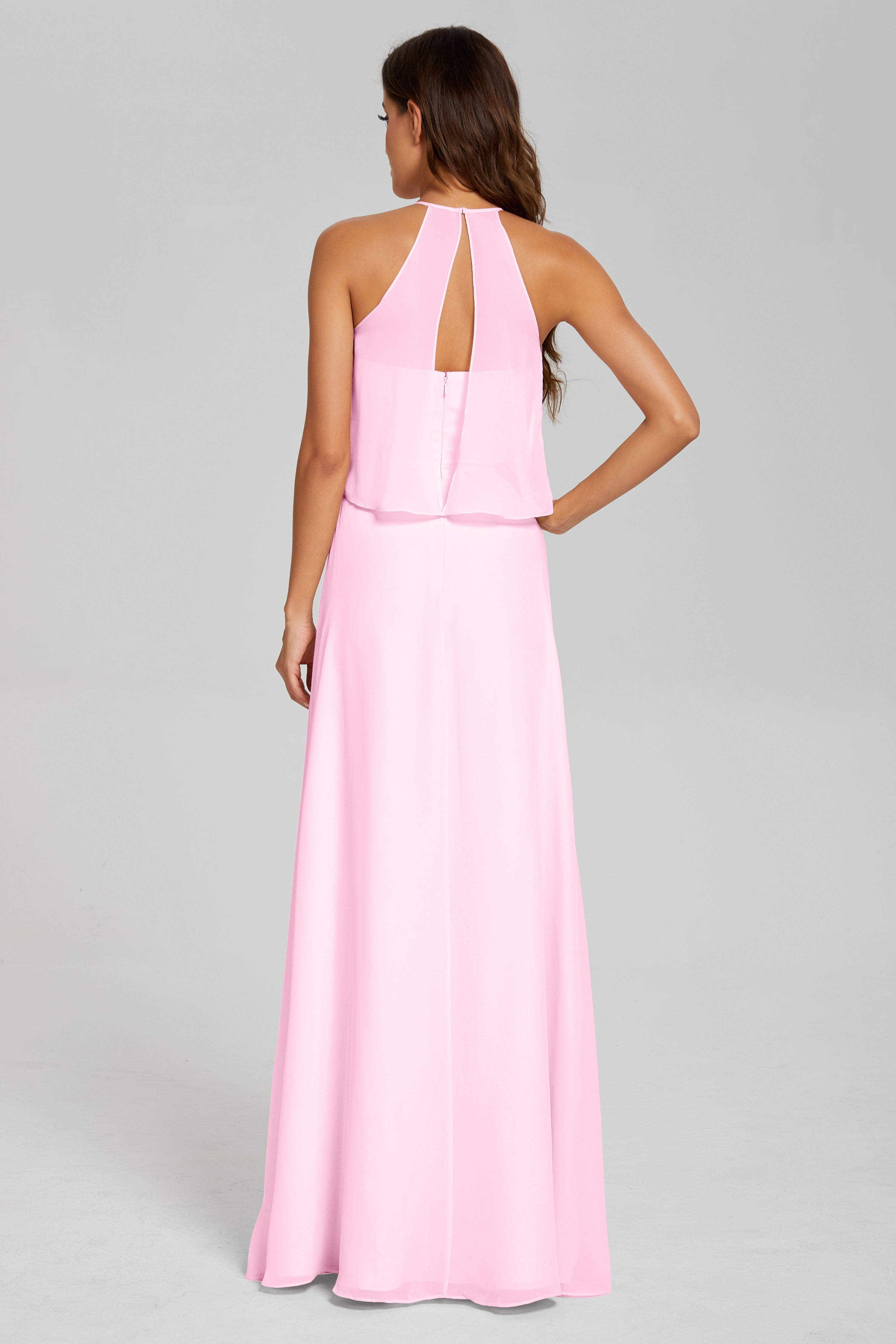 Simple Halter Chiffon Long Prom Dresses