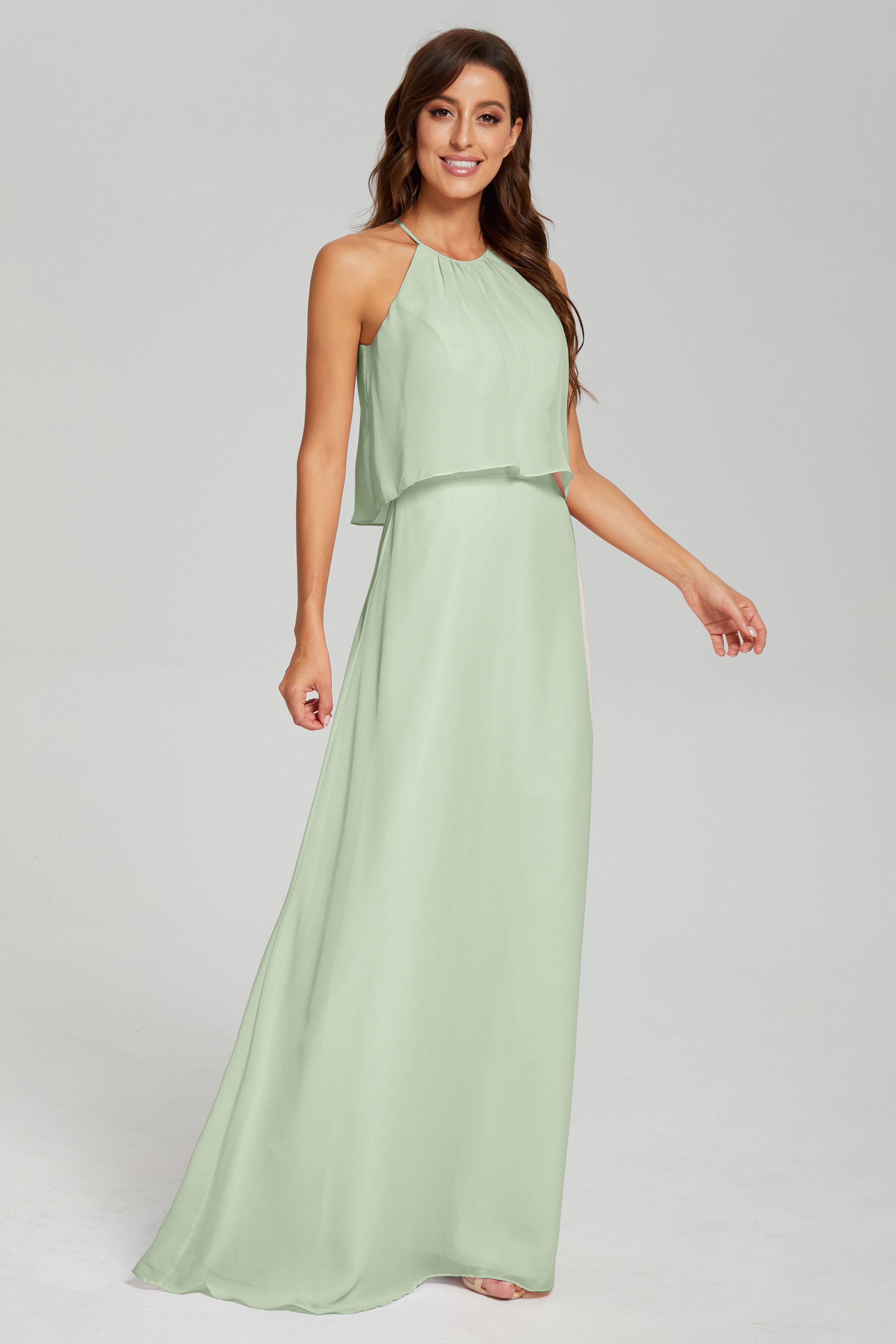 Simple Halter Chiffon Long Prom Dresses