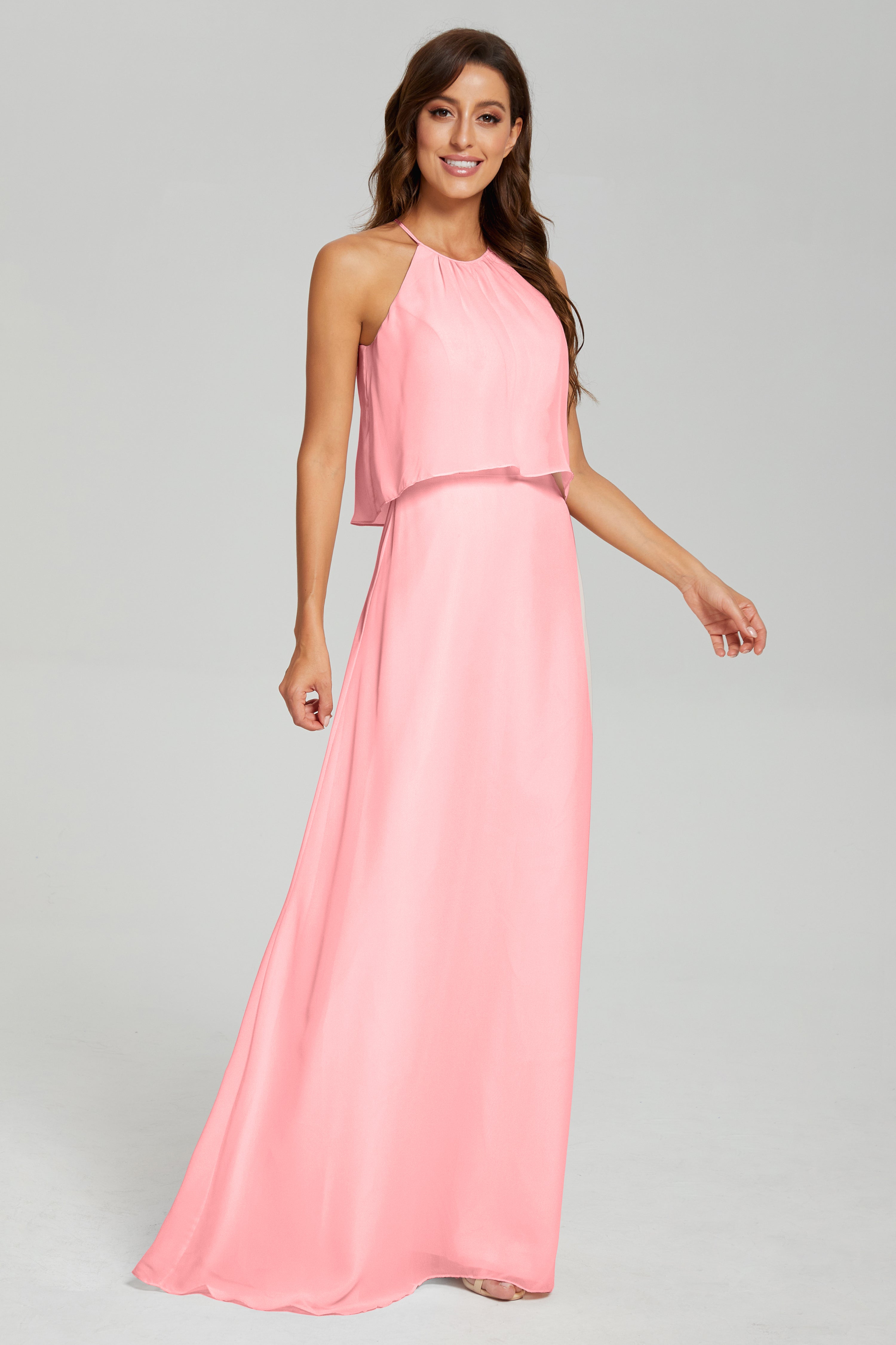 Simple Halter Chiffon Long Prom Dresses