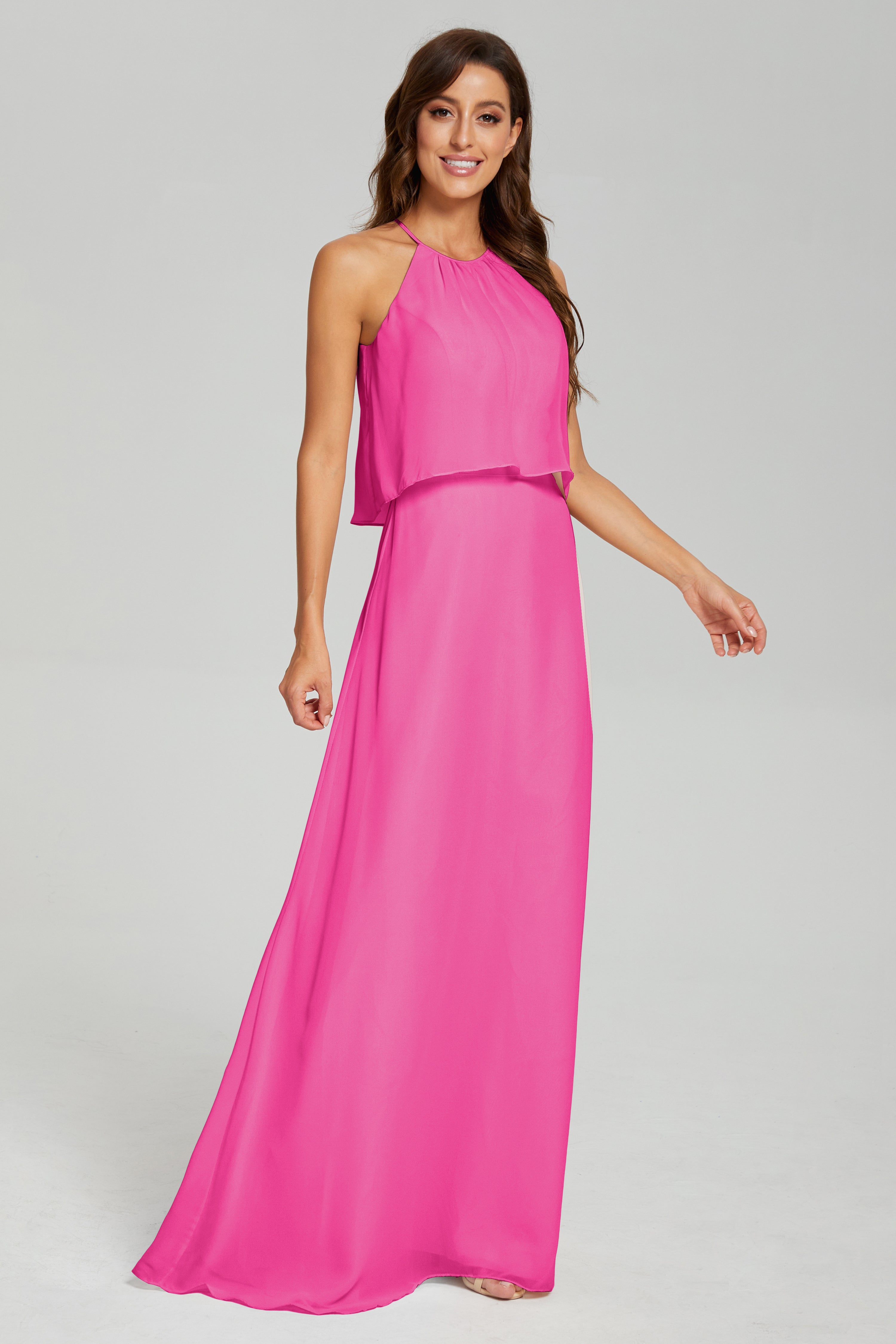 Simple Halter Chiffon Long Prom Dresses