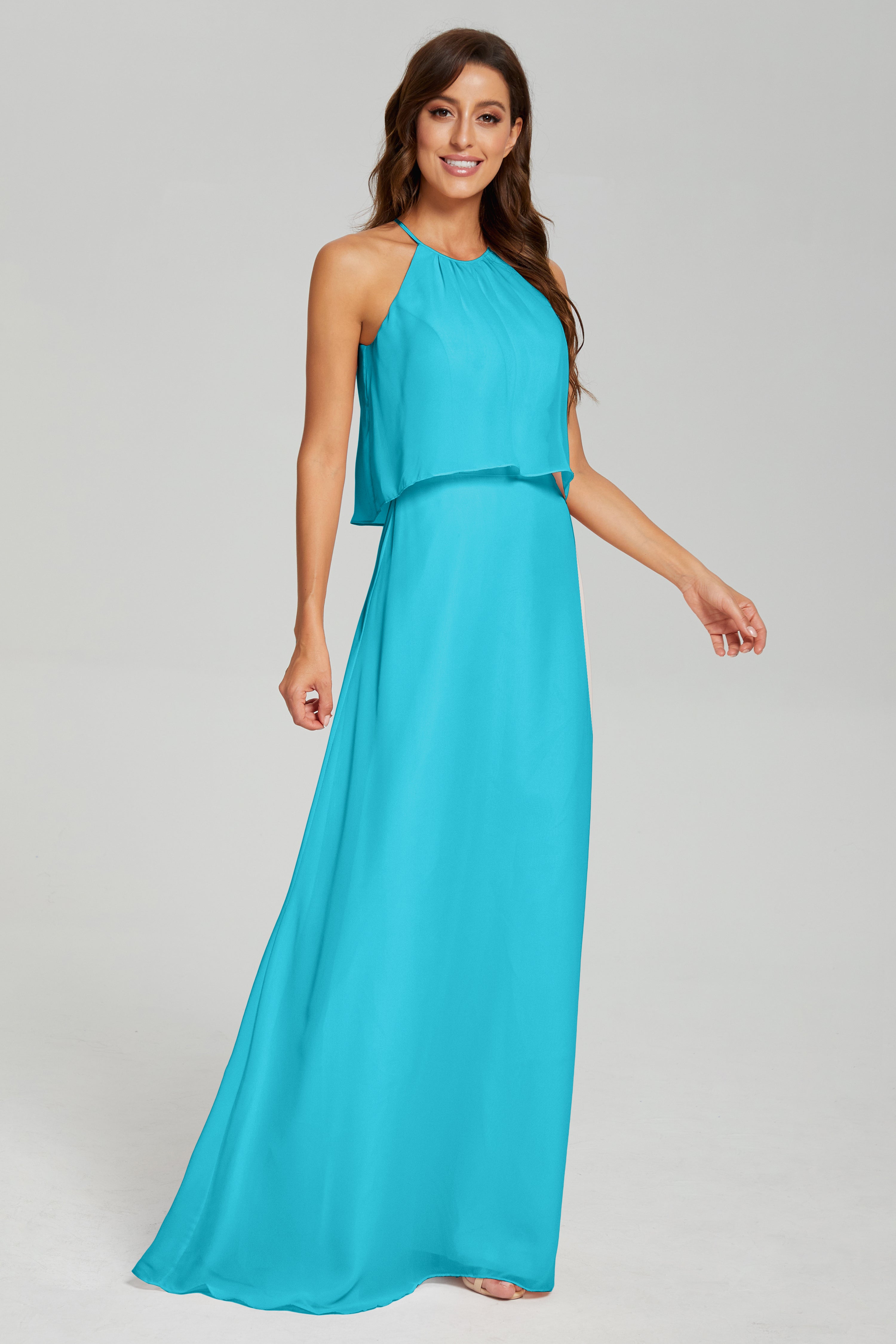 Simple Halter Chiffon Long Prom Dresses