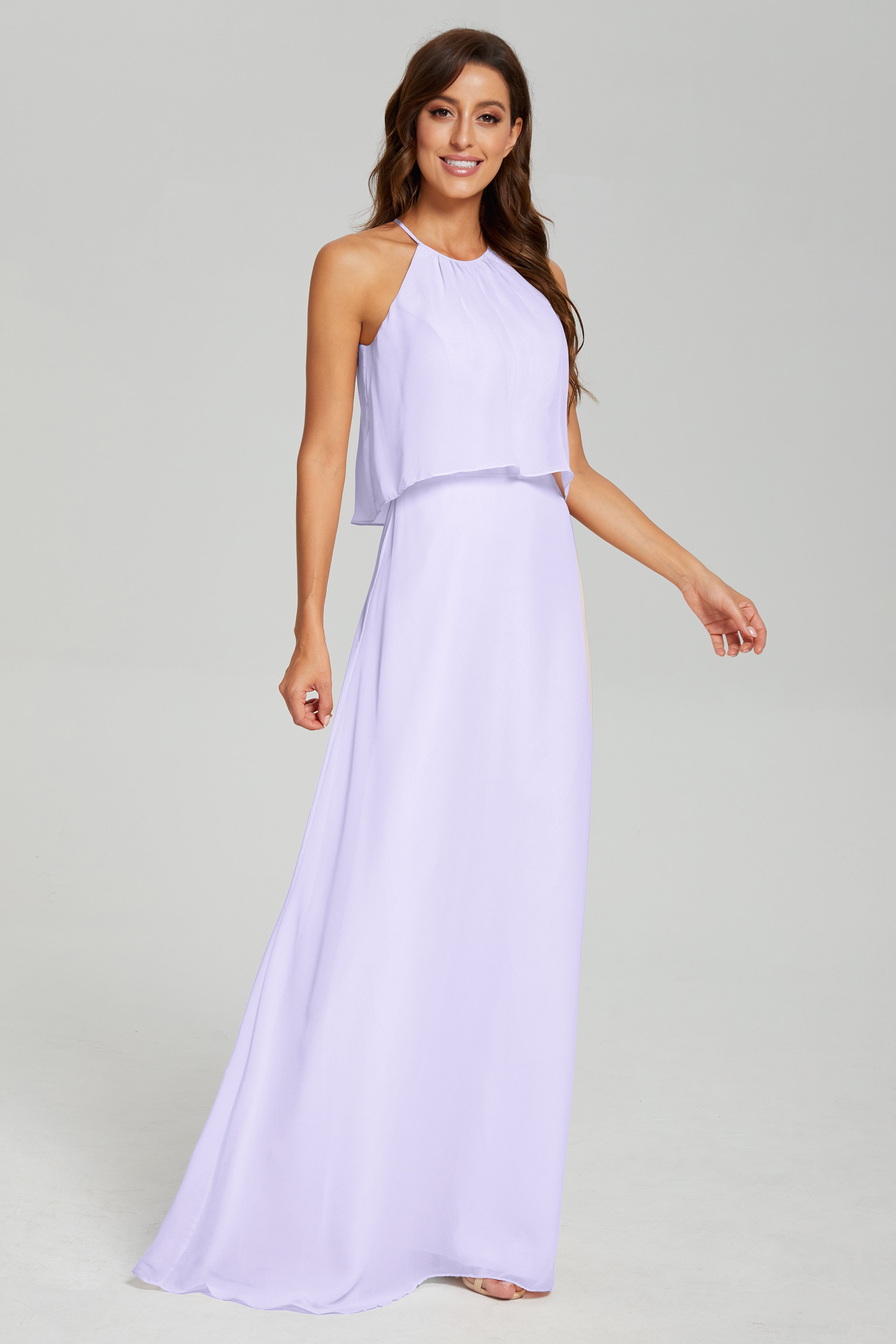 Simple Halter Chiffon Long Prom Dresses