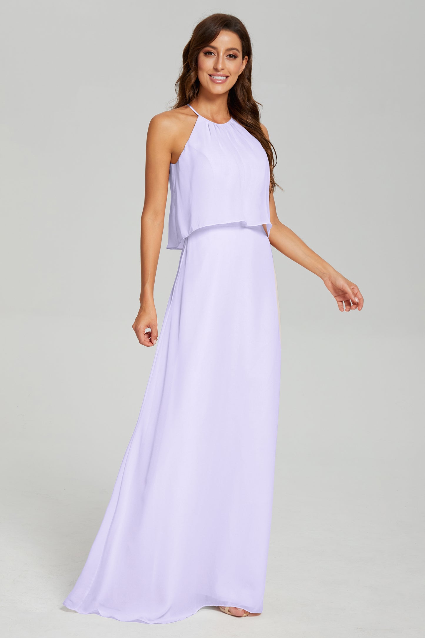 Simple Halter Chiffon Long Prom Dresses